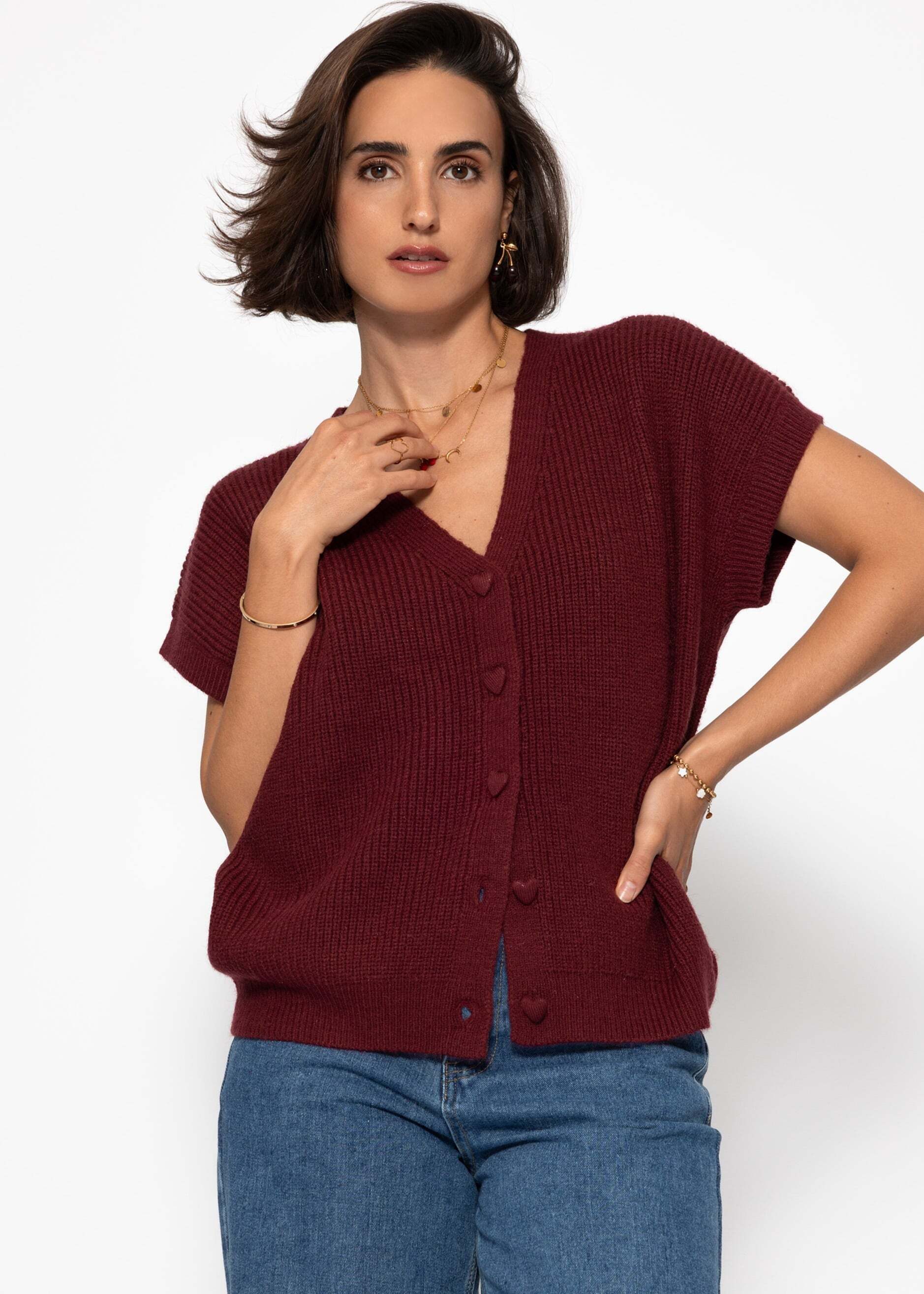 SASSYCLASSY Kurzweste Strickweste mit Herzknöpfen für Damen Weiche Weste mi günstig online kaufen