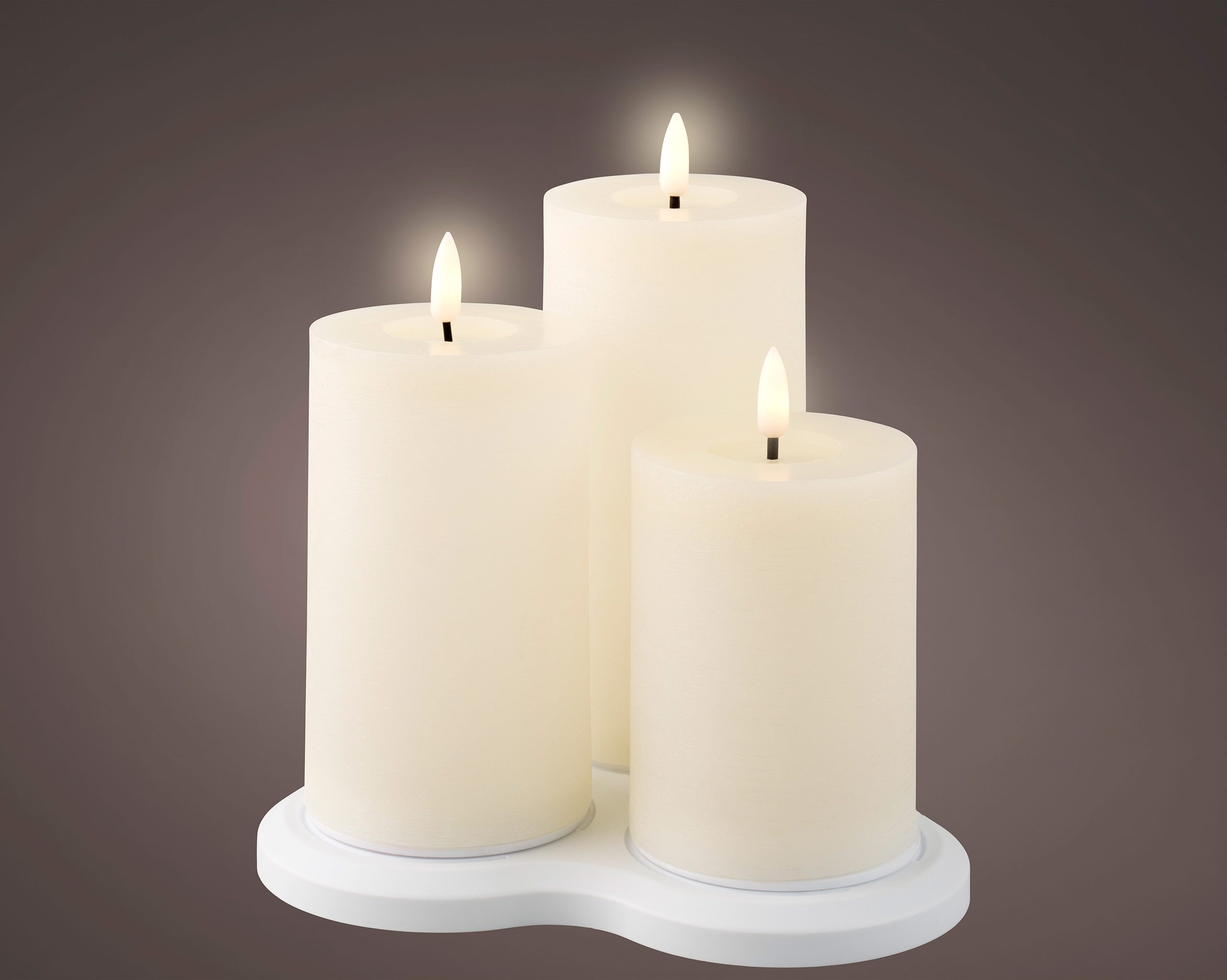 Lumineo LED-Kerze, Dauerlicht, warmweiß, LED Kerzen 12,5-17,5cm mit Timer Wachs 3 Stück Creme / Warmweiß