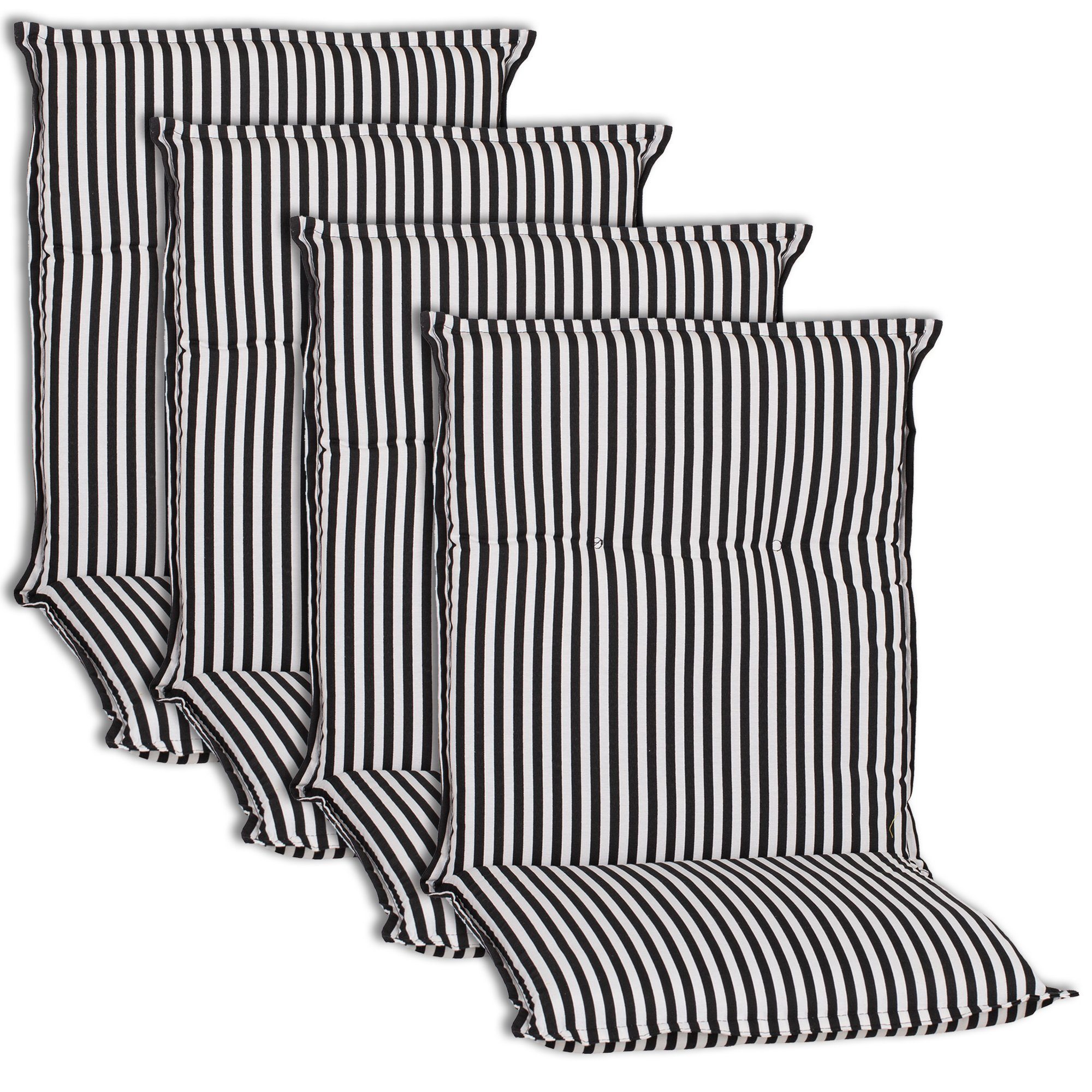 NYVI Sitzauflage Niedriglehner Auflagen 4er Set Piemont 98x46cm mit 8cm Komfortpolster, (4 St), Auflage für Gartenstühle, UV-Fest, mit Befestigungsband, Atmungsaktiv
