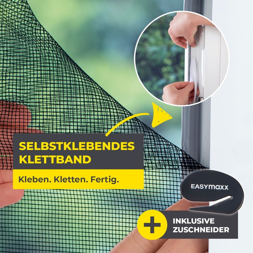 EASYmaxx Insektenschutz-Fensterrahmen Moskitonetz mit Klettverschluss, (2-St), 130x150cm zuschneidbar mit Klettbefestigung
