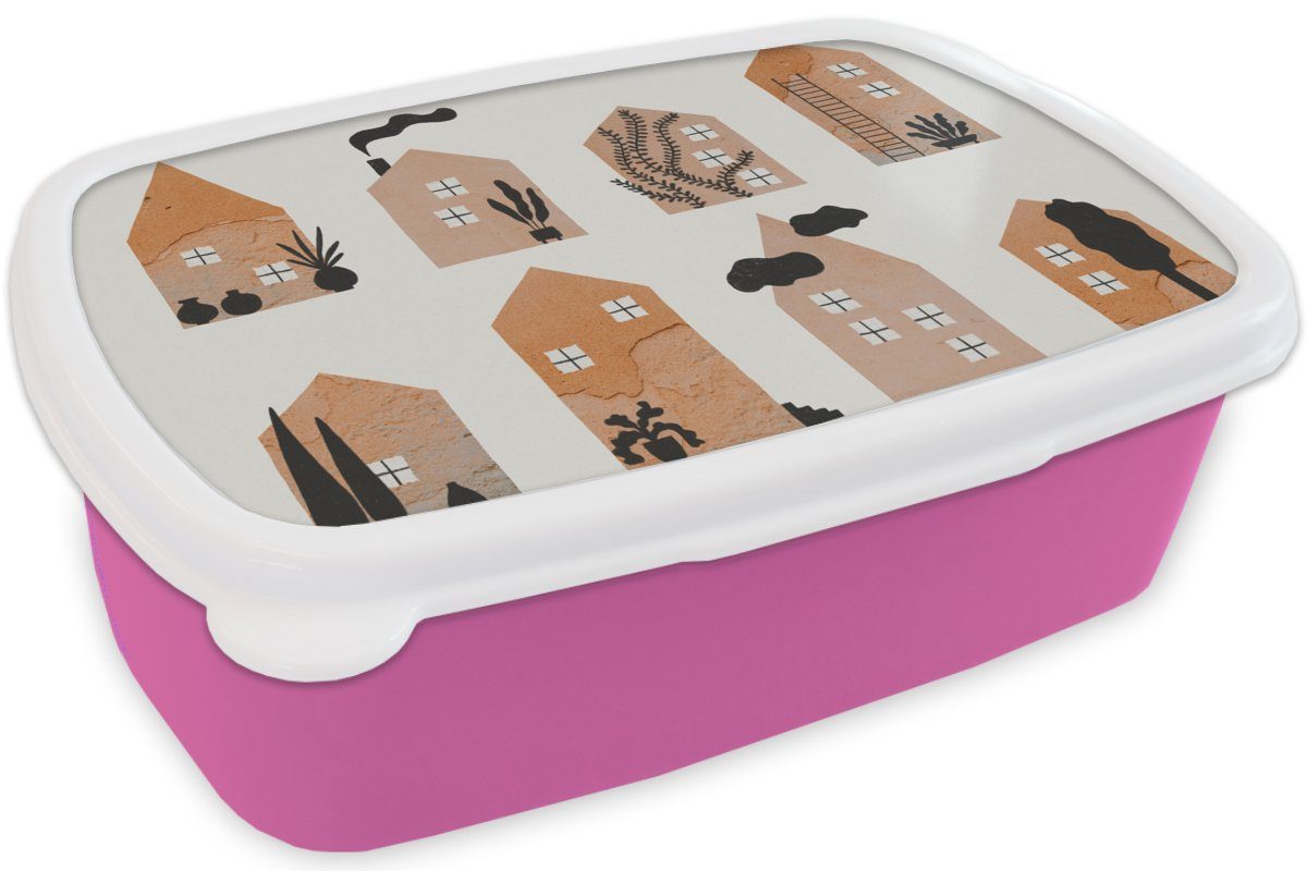 Mädchen, MuchoWow Kunststoff, - für - Kinder, Brotdose Erwachsene, - rosa Farbe Kinder Snackbox, (2-tlg), - Zuhause Mond Lunchbox Orange, Brotbox Kunststoff