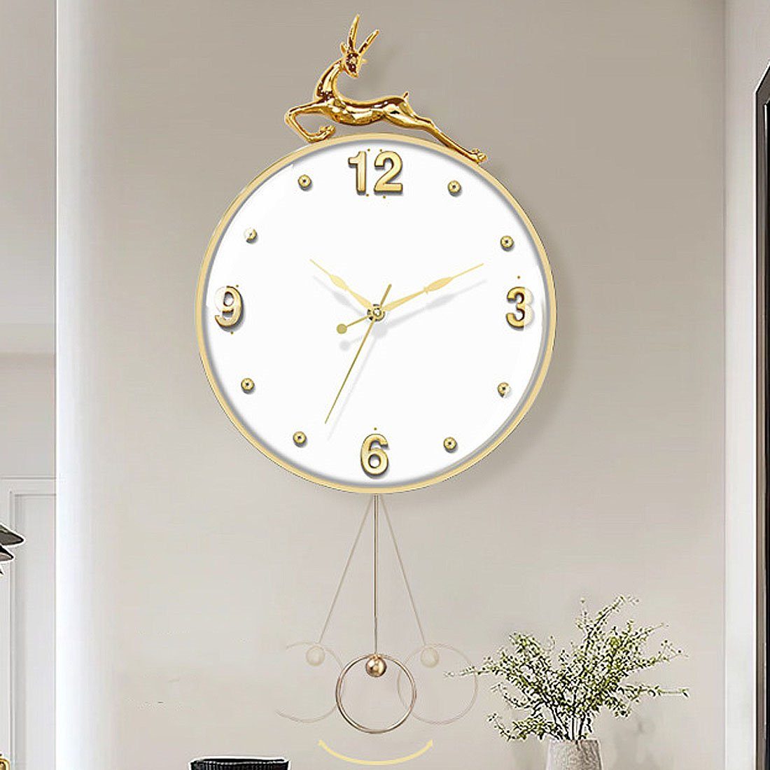 Modern Kreative Fawn Uhr Stille 30*58cm Wanduhr, Schwarz Home Wanduhr, DÖRÖY Wanduhr