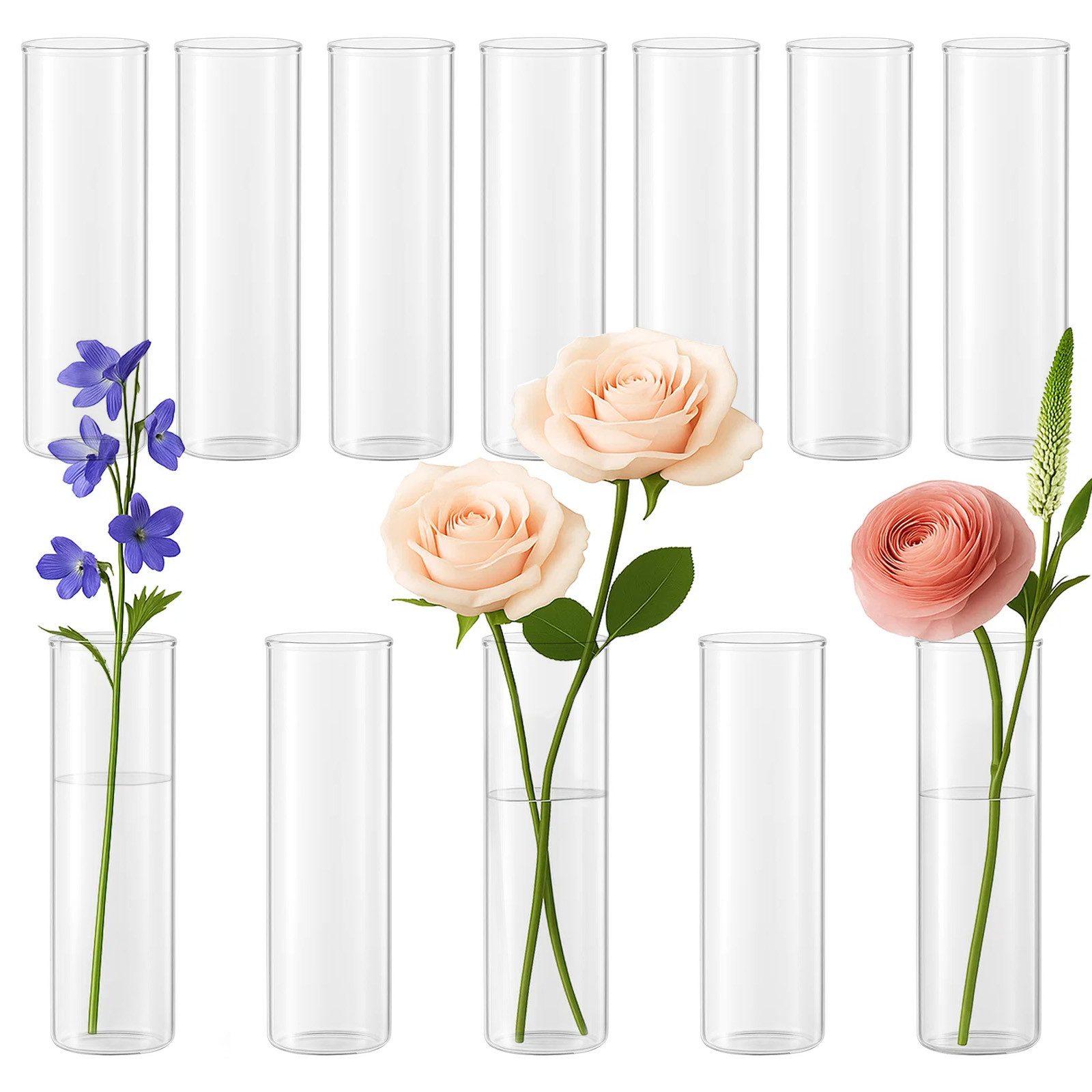 Youyijia Bodenvase Zylinder Vase Glas Kleine Vasen Glasvasen für Hochzeitsdekorationen