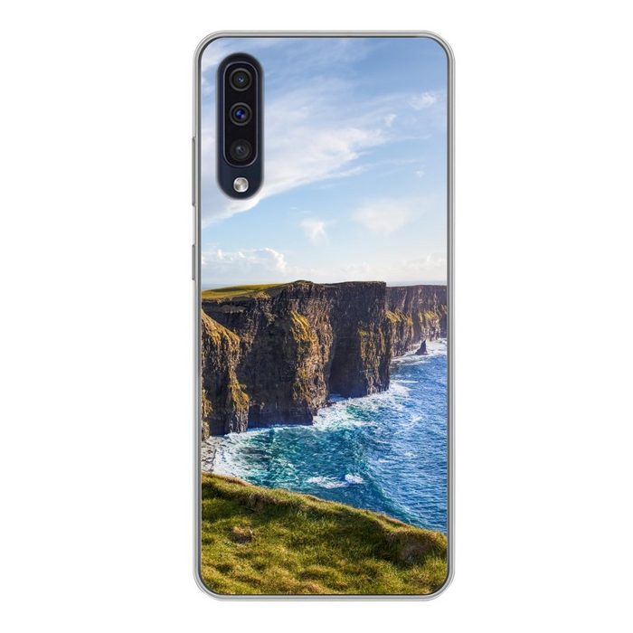 MuchoWow Handyhülle Wolkendecke über den irischen Cliffs of Moher Handyhülle Samsung Galaxy A50 Smartphone-Bumper Print Handy