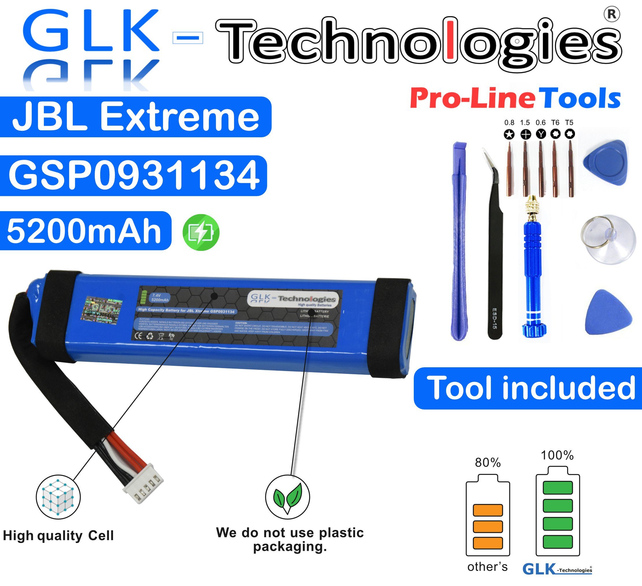 JBL Akku 1 GLK für GLK-Technologies GSP0931134 Lautsprecher Bluetooth Akku Extreme Battery