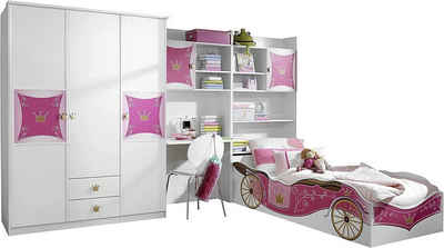 möbel-direkt.de Jugendzimmer-Set Kate, (Komplett Set, 3-St., Jugendbett, Bettkastenschrank, Schreibtisch- Schrank- Kombination), Made in Germany, wunderschönes Prinzessinnendesign