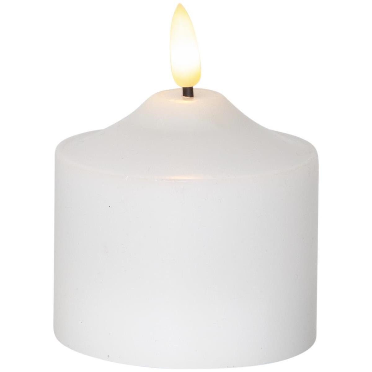LED-Kerze Flamme Echtwachs warmweiße 3D Flamme H: 9,5cm Batterie Timer weiß