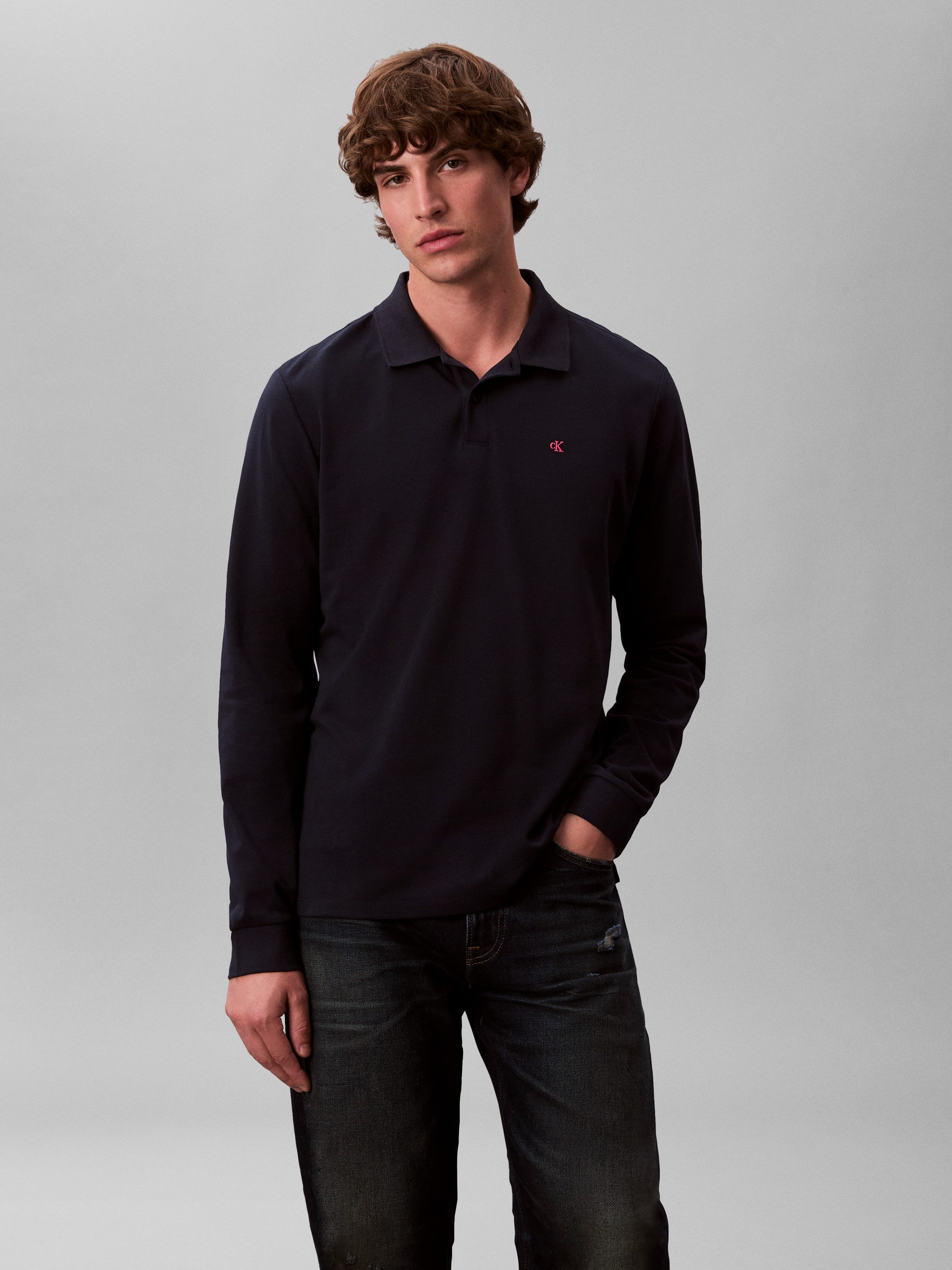 Calvin Klein Jeans Langarm-Poloshirt Regular fit mit Rundhalsausschnitt günstig online kaufen