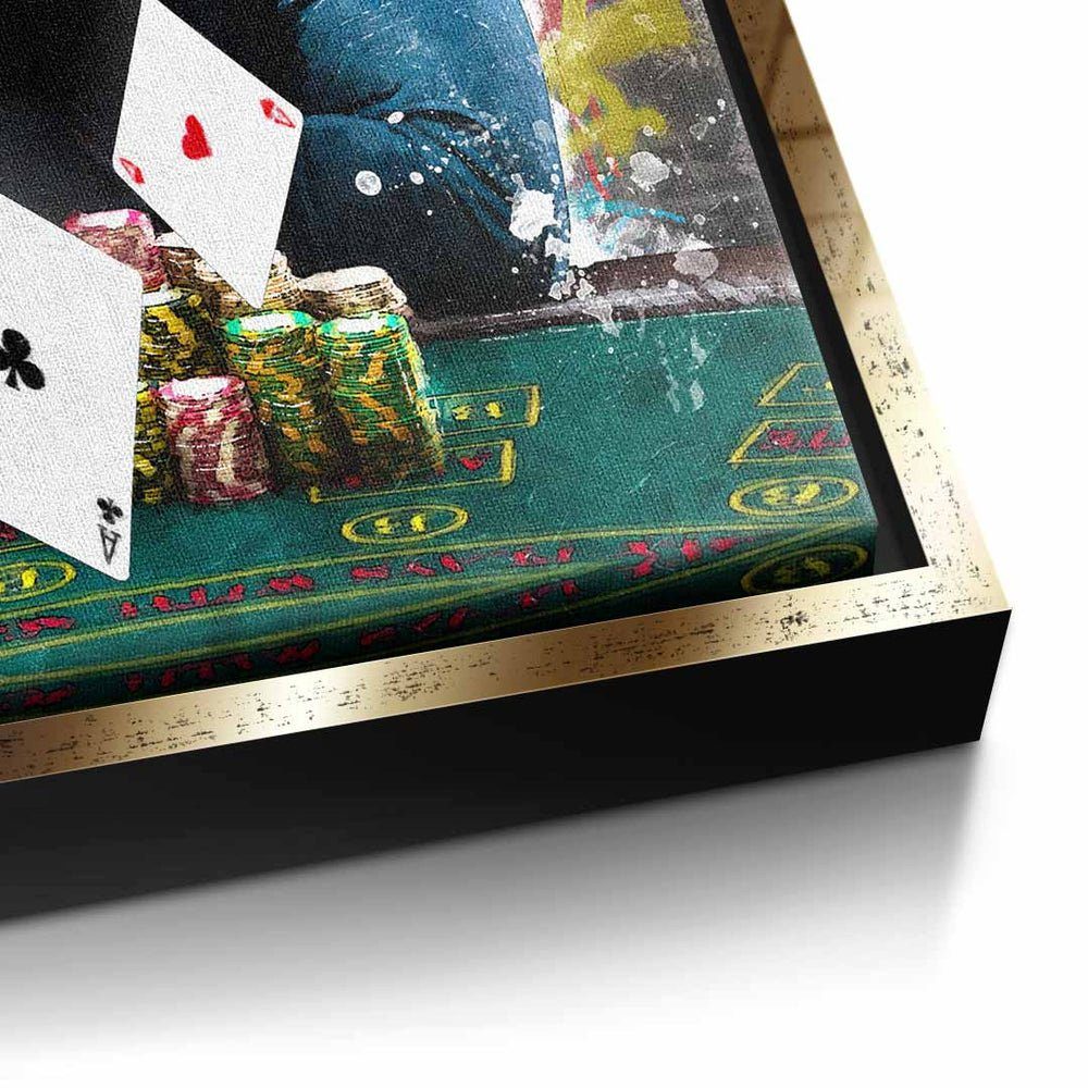 Geld Erfolg take Rahmen risk DOTCOMCANVAS® weißer All black Leinwandbild, money the Leinwandbild Poker in casino