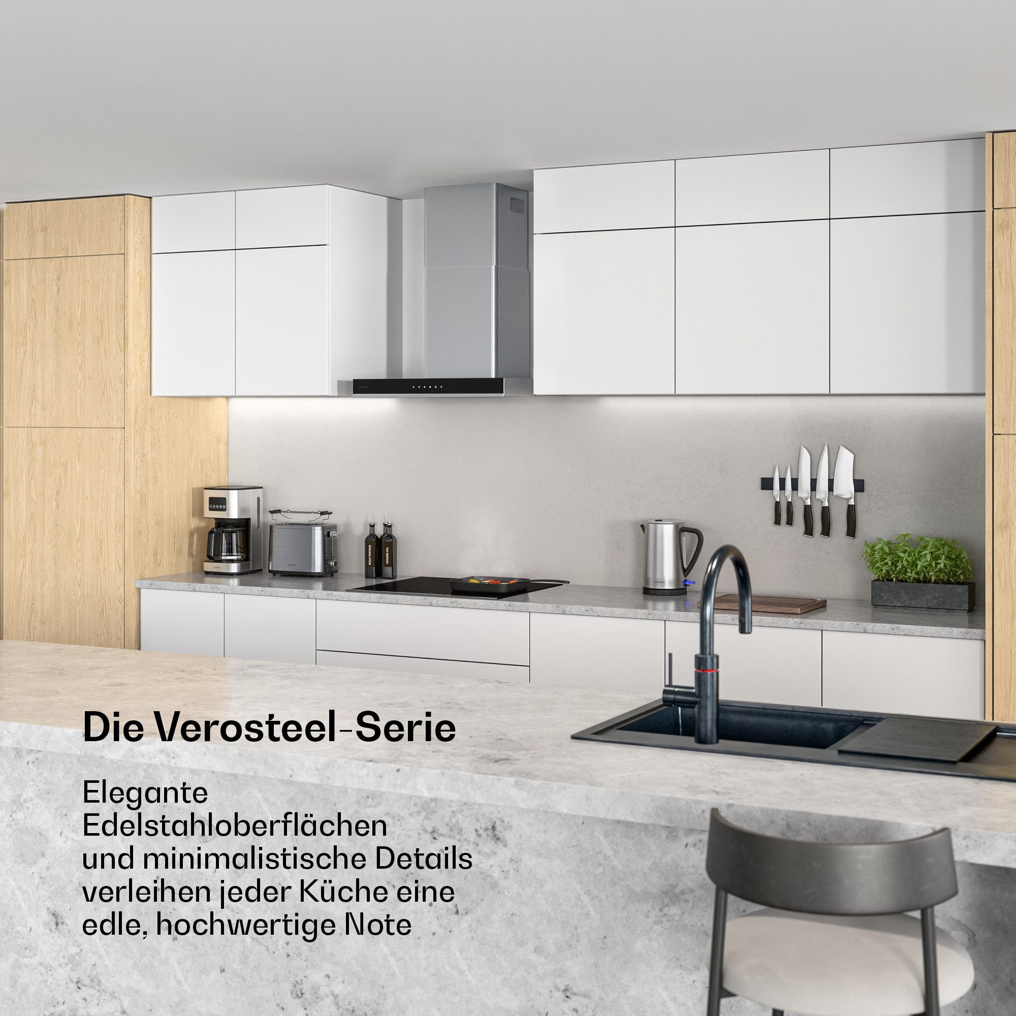 Klarstein Deckenhaube VeroSteel VeroSteel, Dunstabzugshaube Wandhaube Umluft Abluft Touch LED Edelstahl