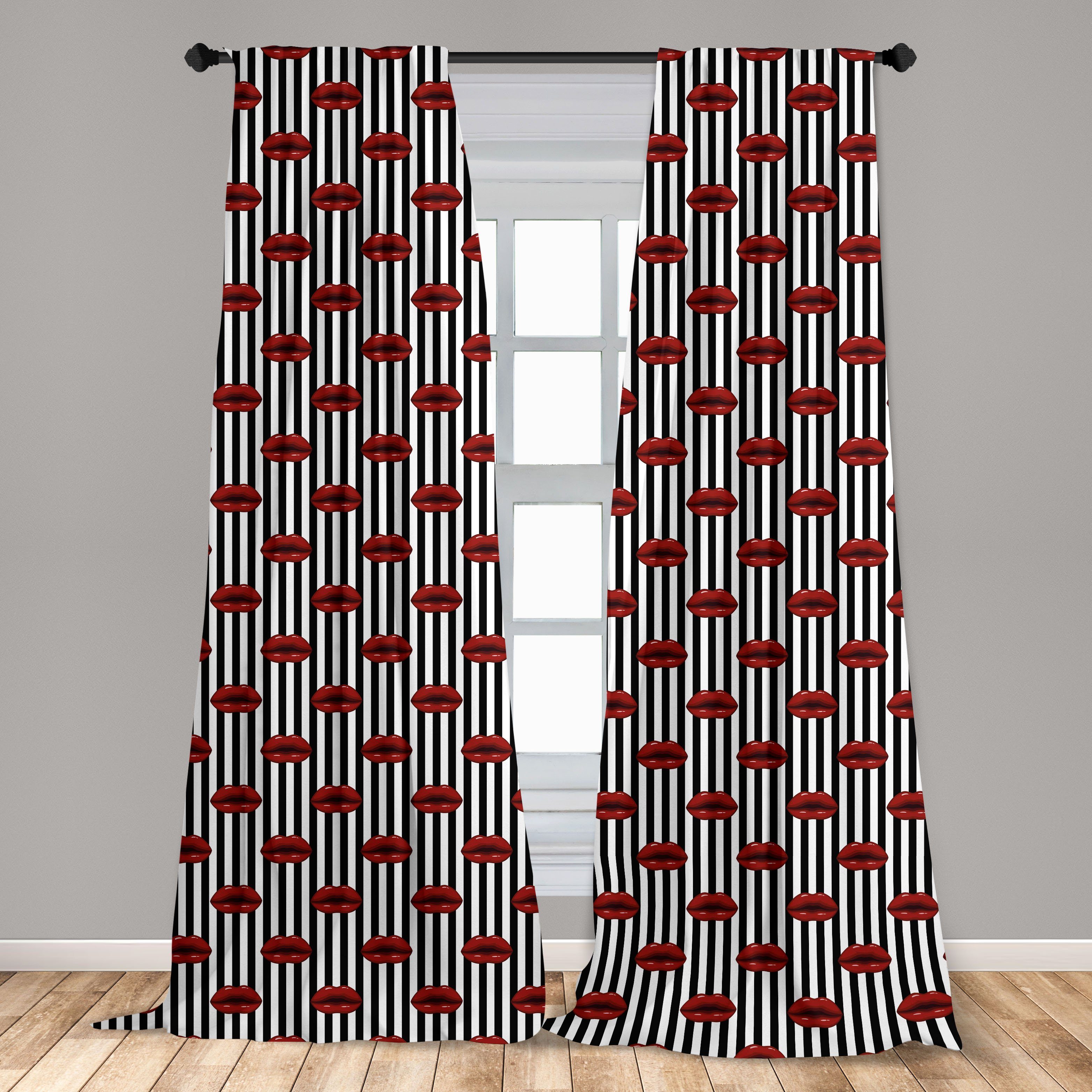Schlafzimmer und Microfaser, Vorhang Gardine für Wohnzimmer Frauen Abakuhaus, Streifen Lippen Dekor, abstrakte
