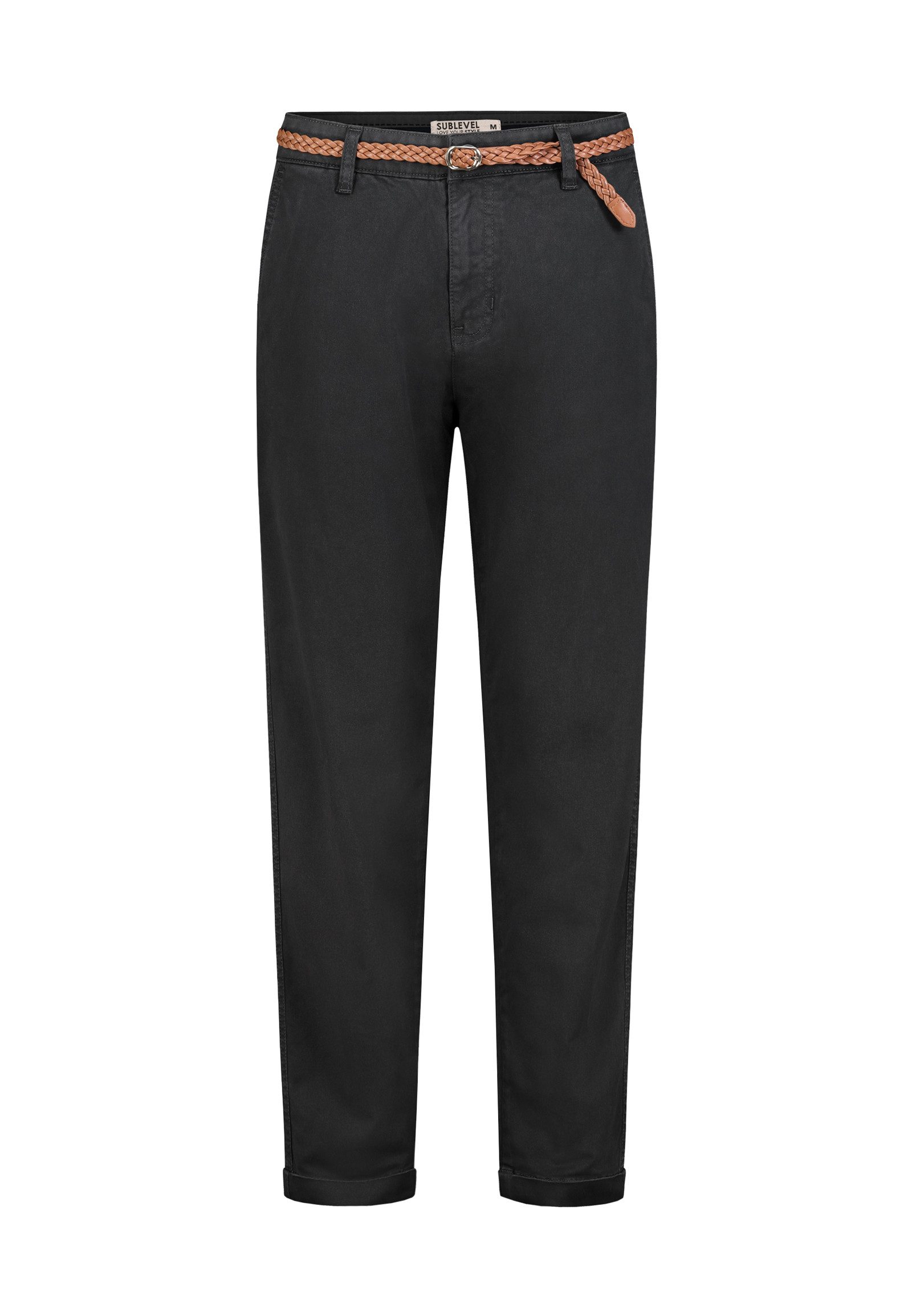 SUBLEVEL Stoffhose Damen Chino Hose mit Flechtgürtel Paspeltaschen, Flechtgürtel inklusive, Chino Hose