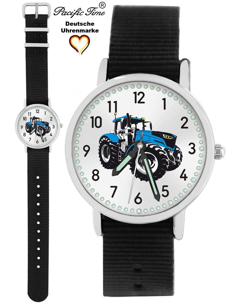 Pacific Time Quarzuhr Kinder Armbanduhr Traktor blau Wechselarmband, Mix und Match Design - Gratis Versand schwarz