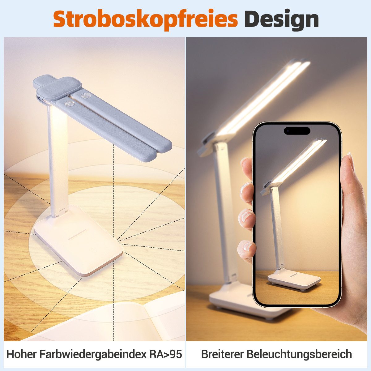 Quntis Schreibtischlampe 45cm Doppelkopf tischleuchte, LED Tischlampe 6400K günstig online kaufen