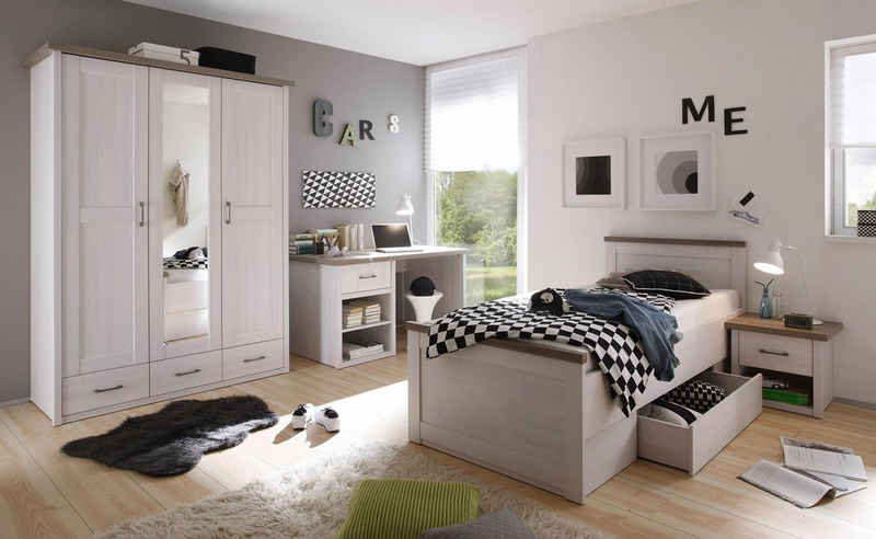 Begabino Jugendzimmer-Set Luca, TOPSELLER Меблі-Set komplett Zimmer, (Set, 4-St., Bett, Nachttisch, Kleiderschrank und Schreibtisch), komplettes Меблі Set im Landhaus Style