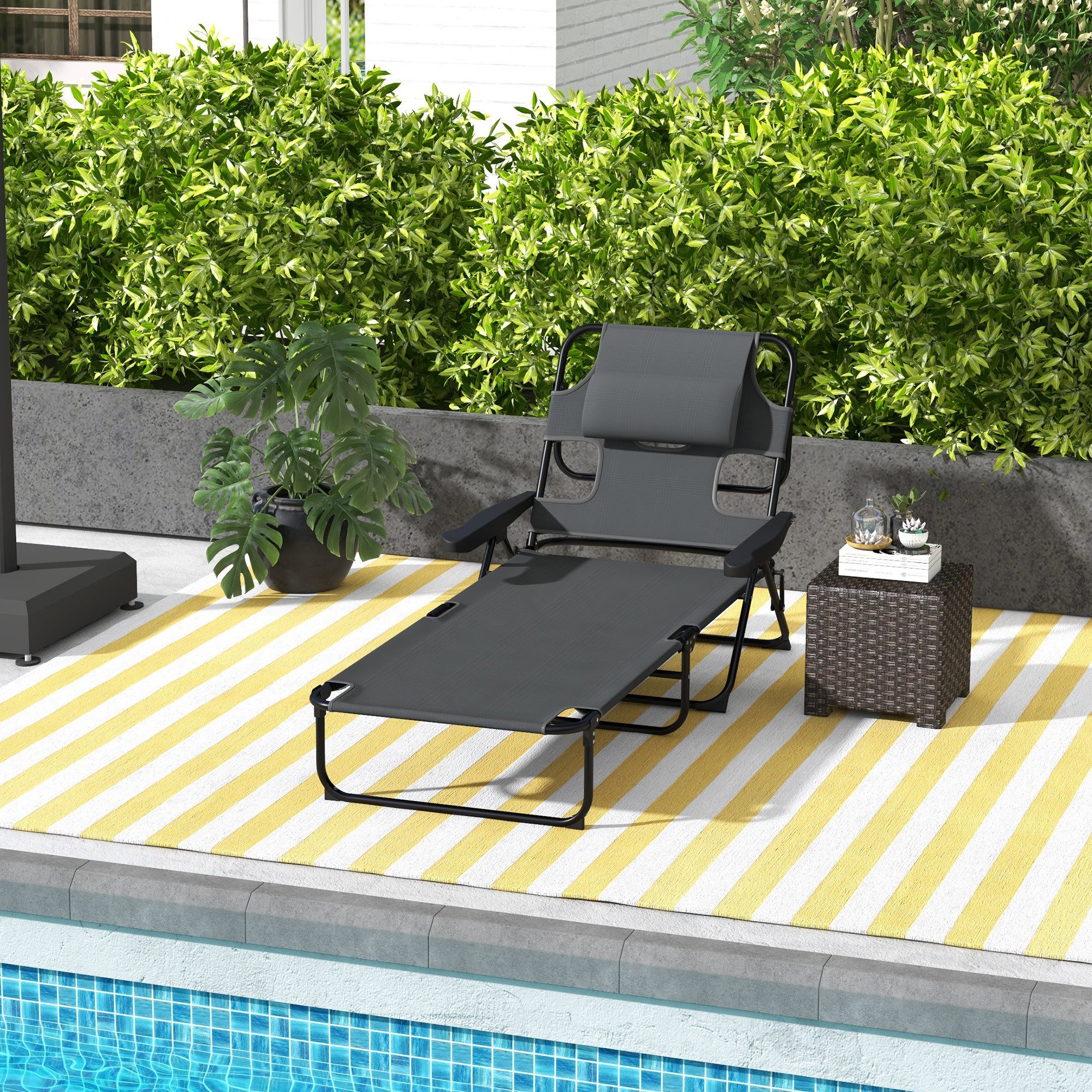 Outsunny Gartenliege klappbar mit Lesefenster, Kopfkissen, günstig online kaufen