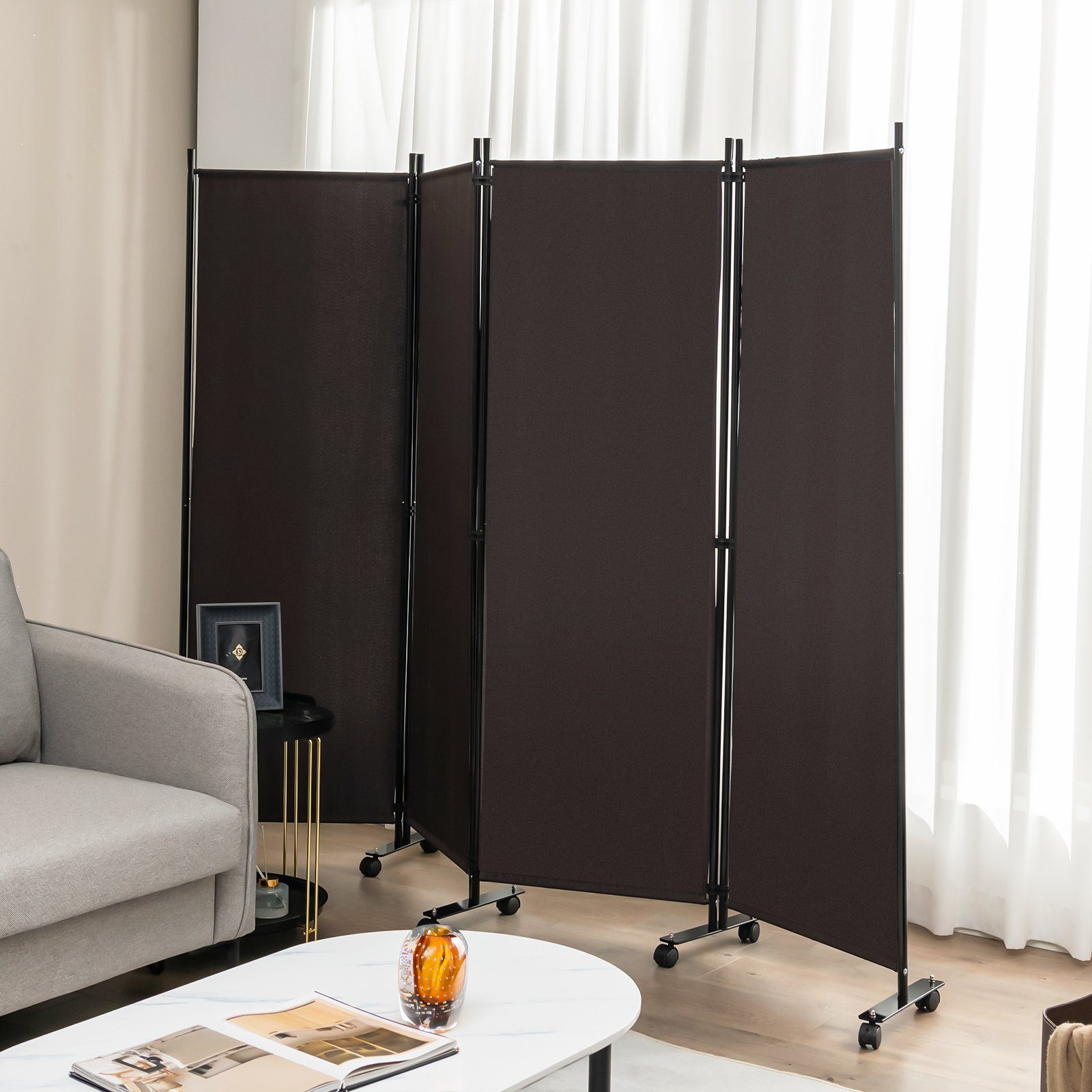 COSTWAY Paravent auf Rollen, 4 tlg., günstig online kaufen