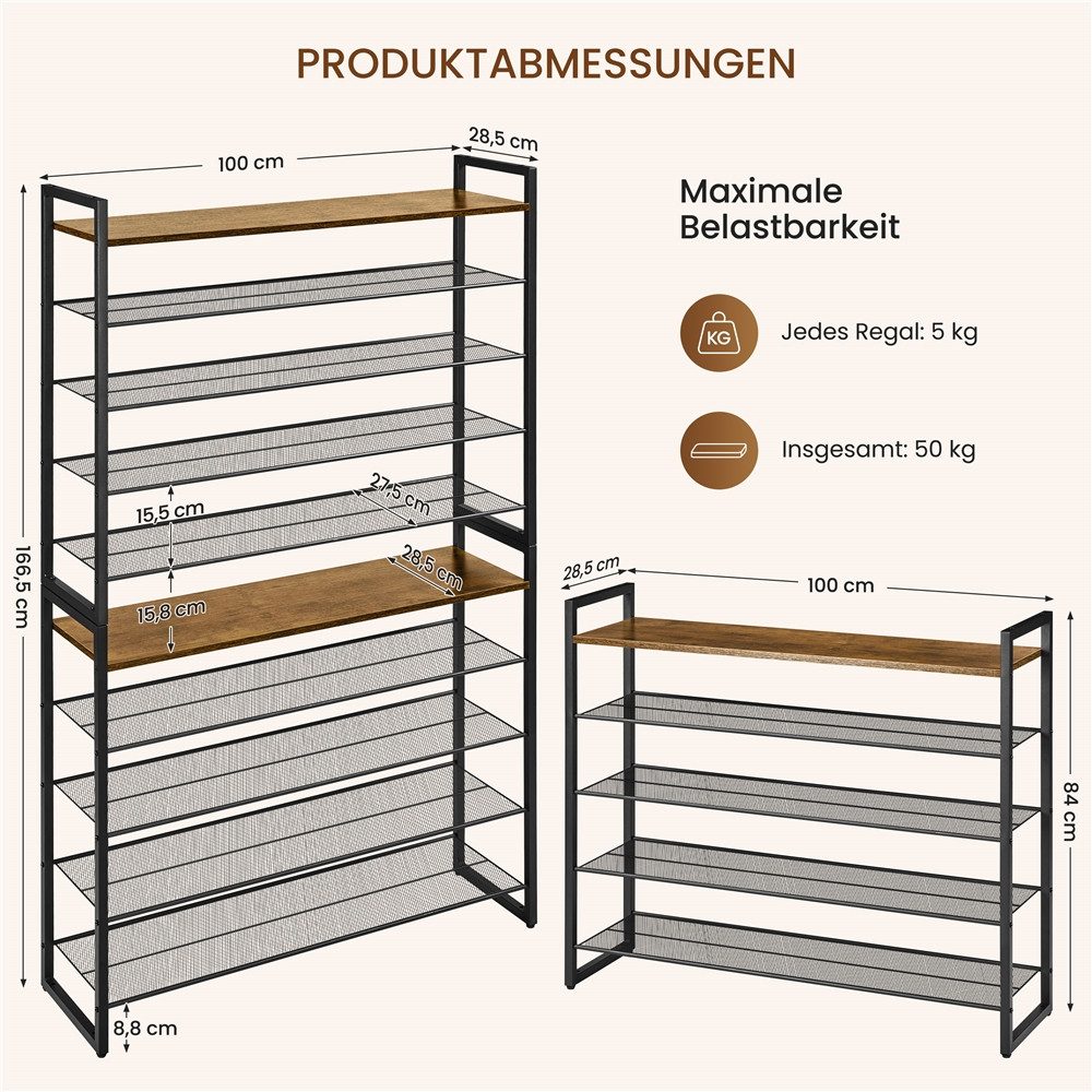 Yaheetech Schuhregal 10-Stufiges Stapelbares Schuhregal aus Metall (2×5 Ebenen), Modulares Design Offener Schuh-Organizer für bis zu 50 Paar – Bild 4 von 5