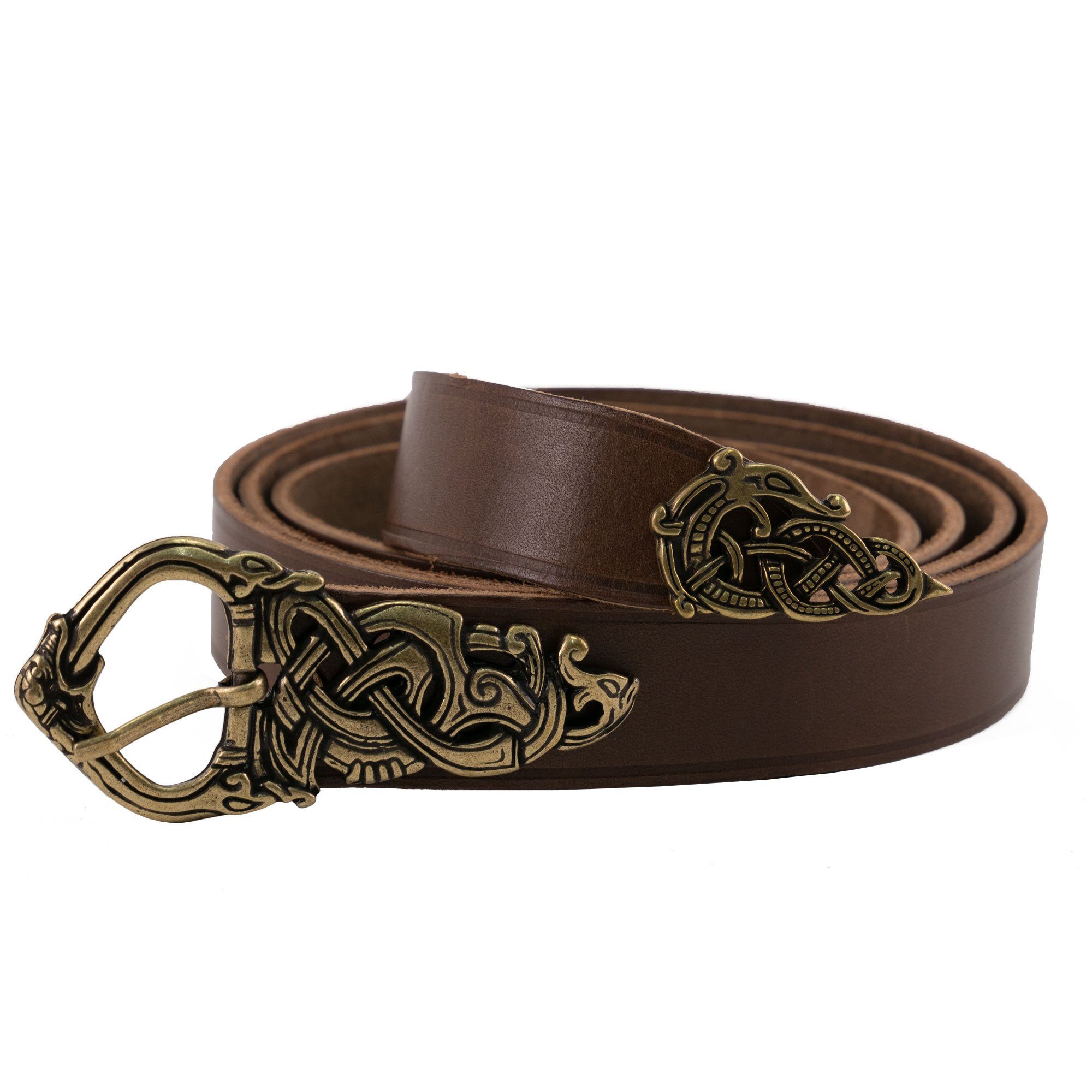 Pera Peris Ritter-Kostüm Wikingergürtel Borresstil mit Endbeschlag - 3 cm Breit Braun