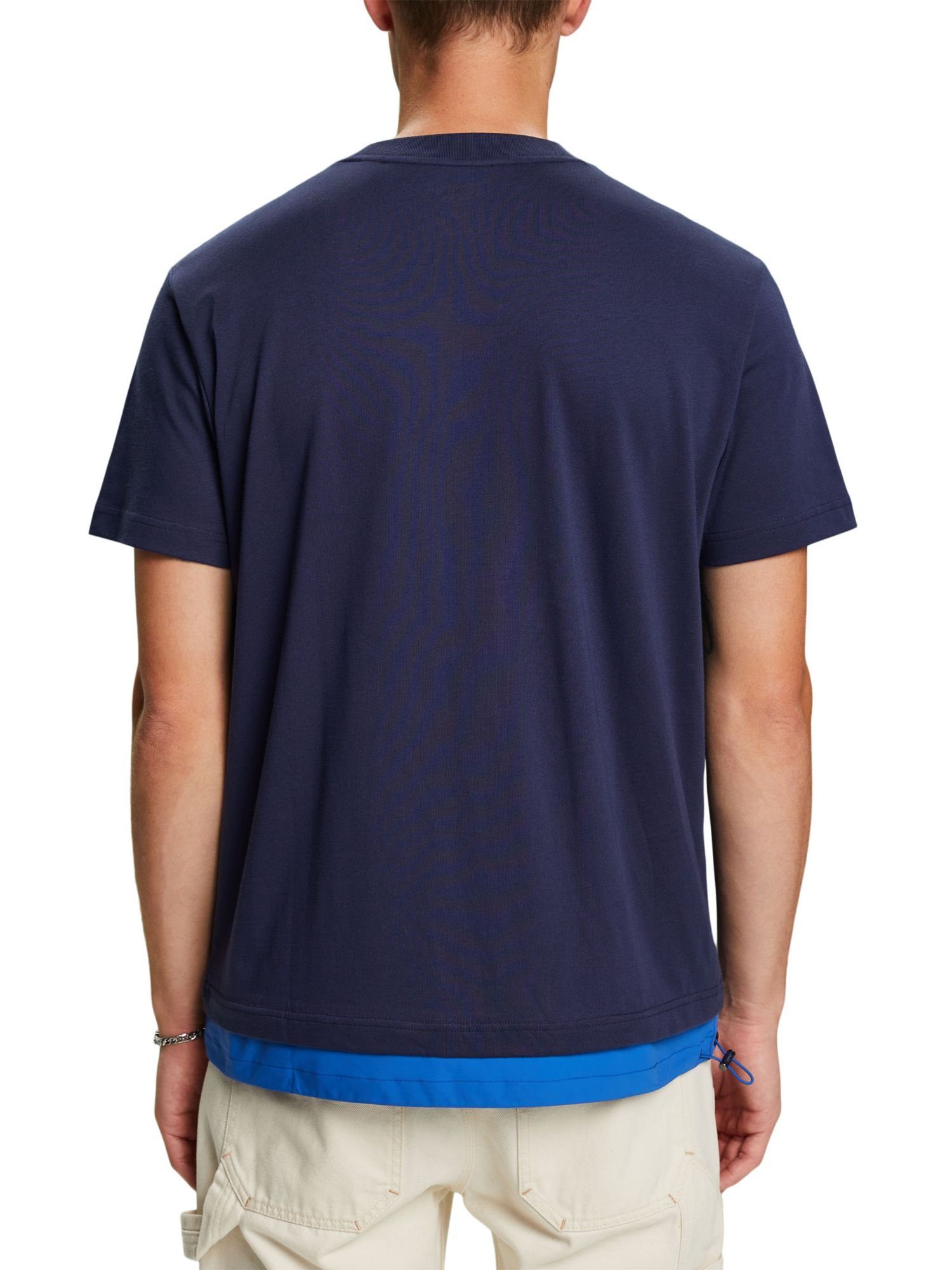 Esprit T-Shirt T-Shirt aus Kordelzug BLUE (1-tlg) Baumwolljersey mit DARK