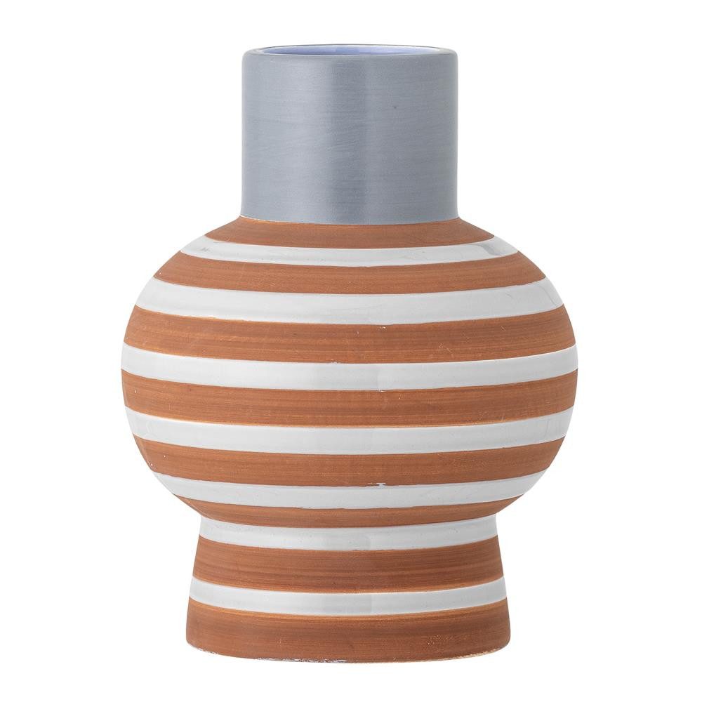 Bloomingville Dekovase Lindir Vase, Blue, Steingut, Blumenvase Keramikvase Tischvase, Wohnaccessoire, Terrakottastreifen