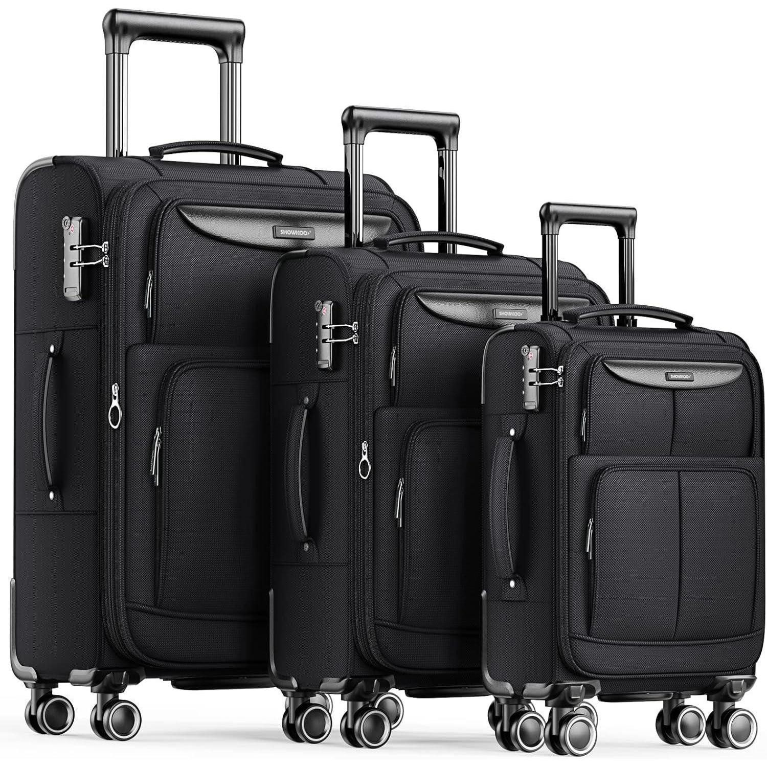 LuxusKollektion Trolleyset Kofferset 3 Teilig Weichschale Erweiterbar Leicht Haltbar TSA Schloss