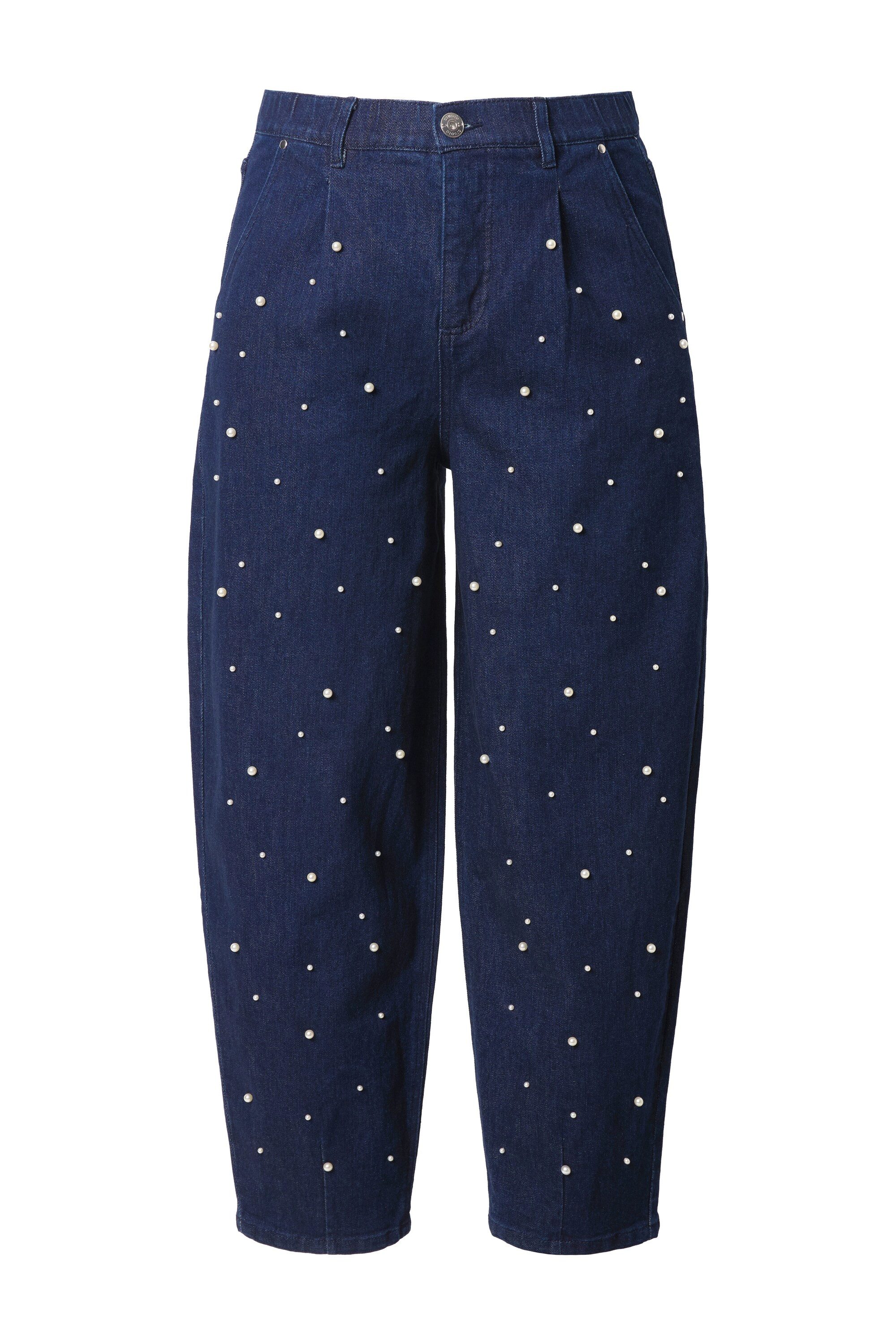 Regular-fit-Jeans Ballonjeans Wide Ballon Legs High Waist Zierperlen