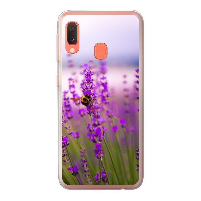 MuchoWow Handyhülle Lavendel mit Biene Handyhülle Samsung Galaxy A20e Smartphone-Bumper Print Handy