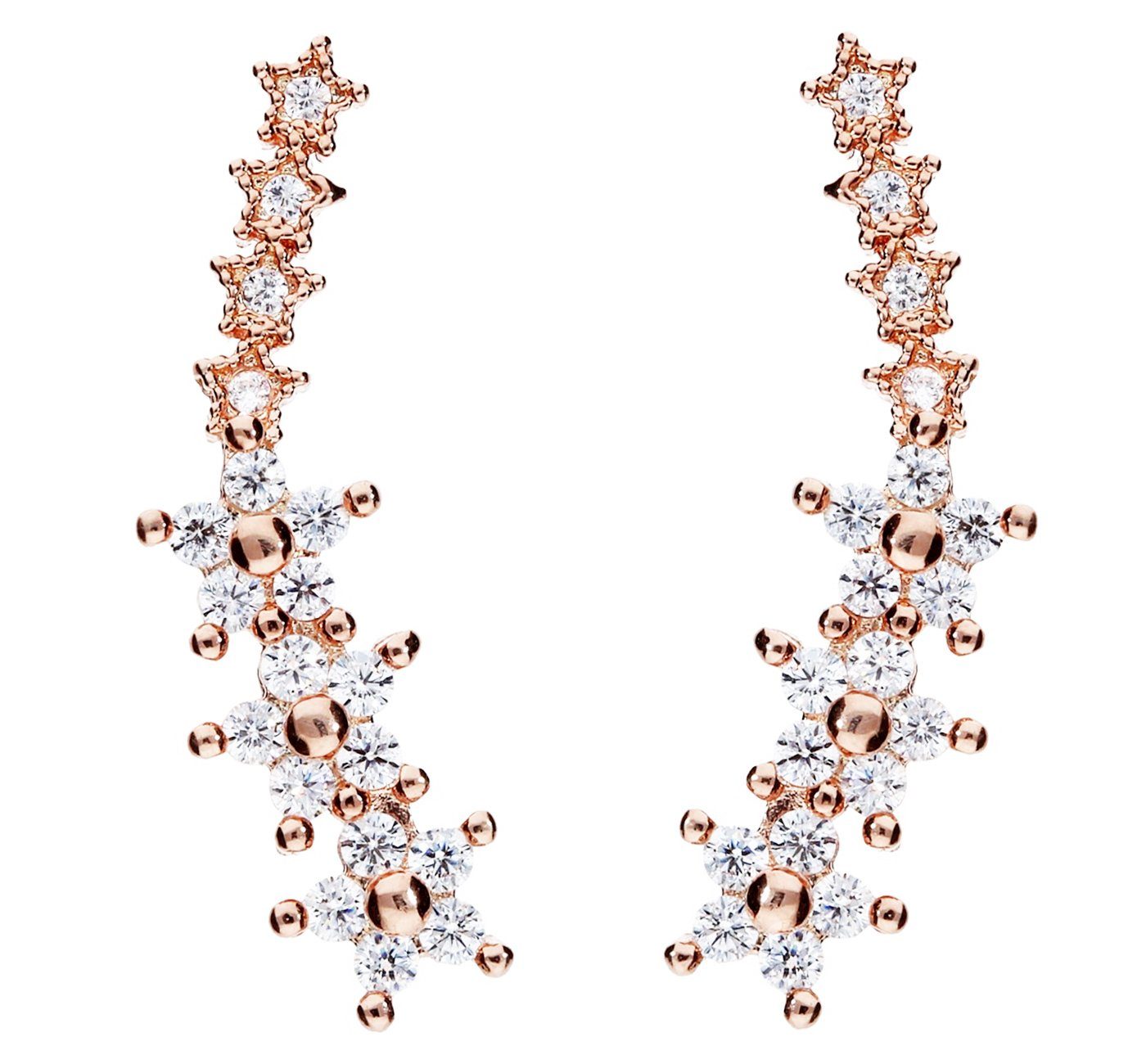 Paar Ohrstecker 18k Roségold vergoldet Ohrringe Blumen Stern Bogen Zirkonia Ohrkletter