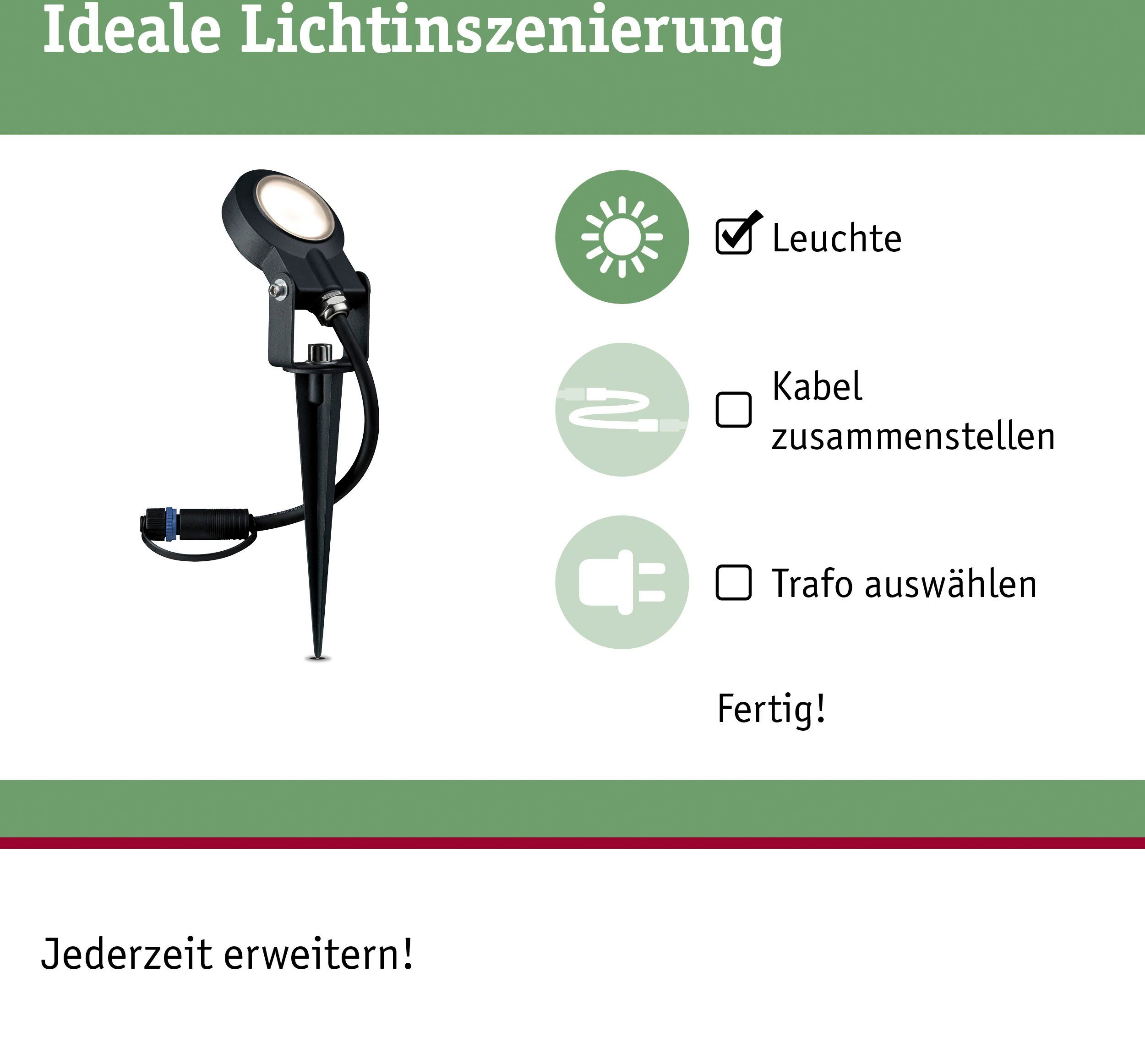 Paulmann LED Gartenstrahler LED Warmweiß, LED-Modul, IP67 Anthrazit & Plug integriert, fest Shine, 24V Plug 3000K & Shine