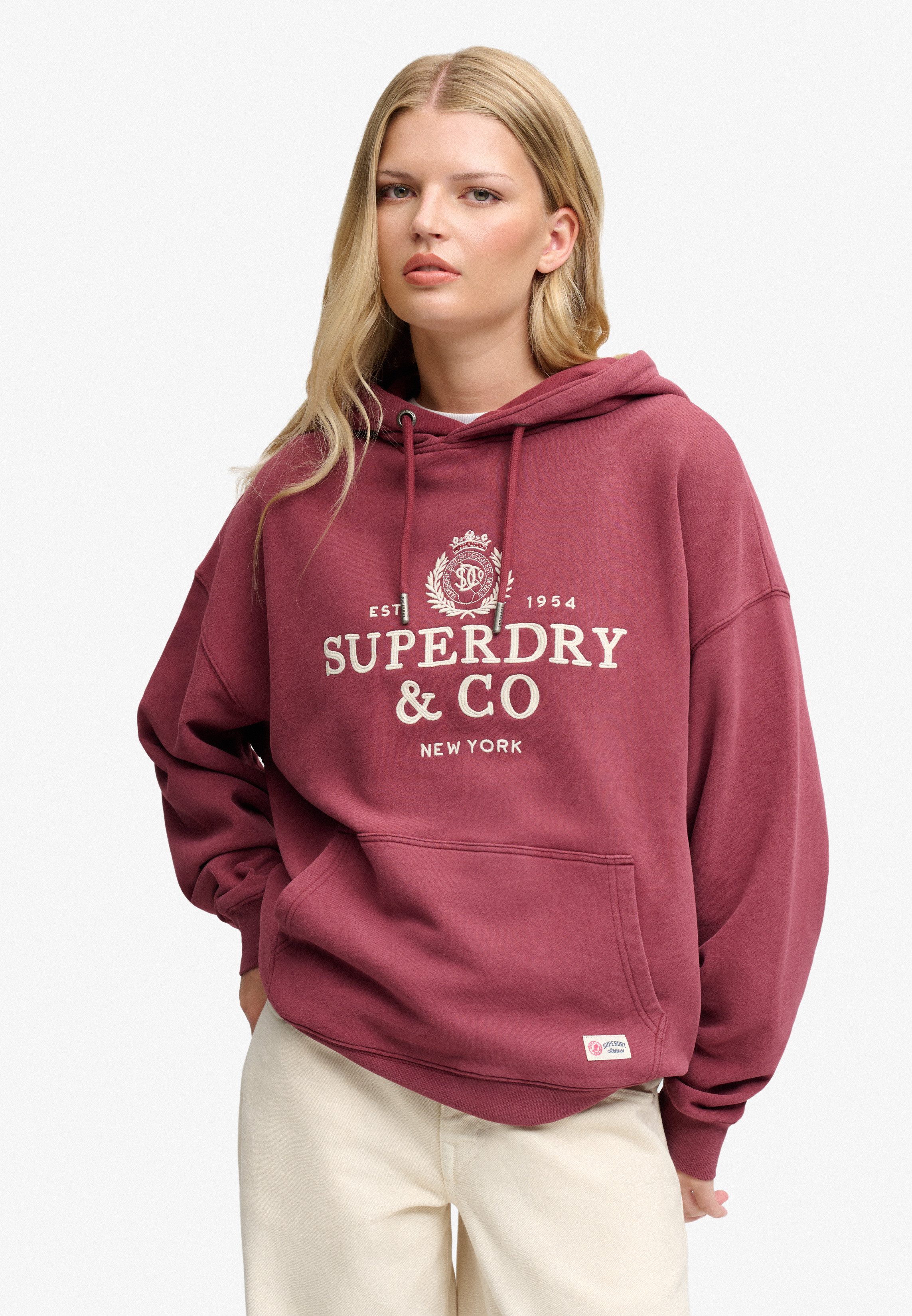 Superdry Kapuzensweatshirt Luxe Casual Emb Relaxed Hood Baumwolle, oversize