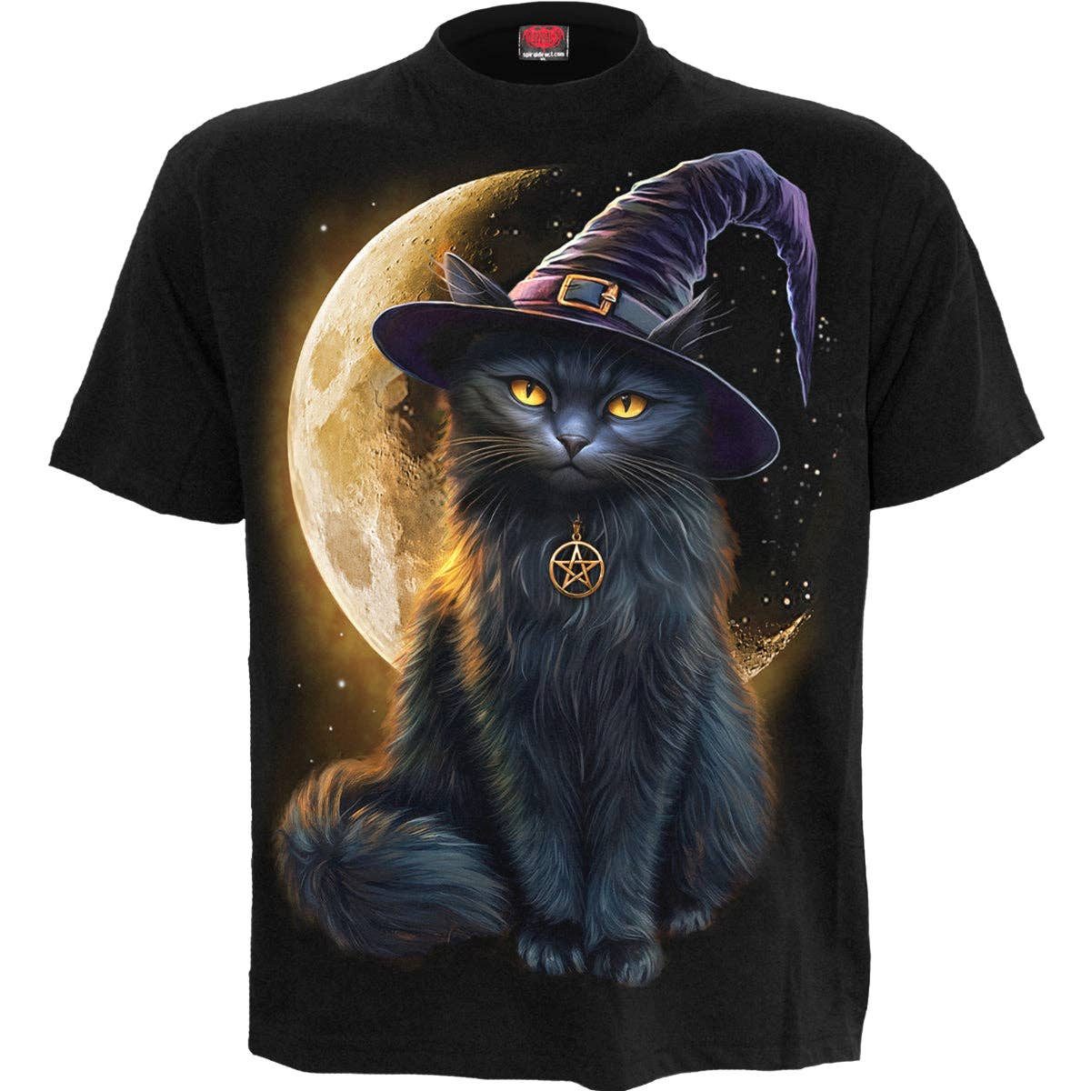 Spiral Print-Shirt Gothic Halloween Katze T-Shirt "Familiar Magic" Spiral Gothic Shirt Anime aus Baumwolle mit Print
