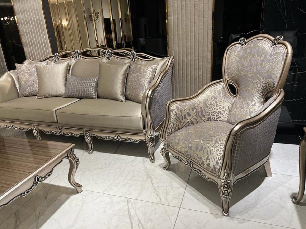 Casa Padrino Sessel Luxus Barock Sessel - Wohnzimmer Muster Barockstil - Wohnzimmer / Lila elegantem Gold Handgefertigter Sessel Barock mit Möbel Gold 