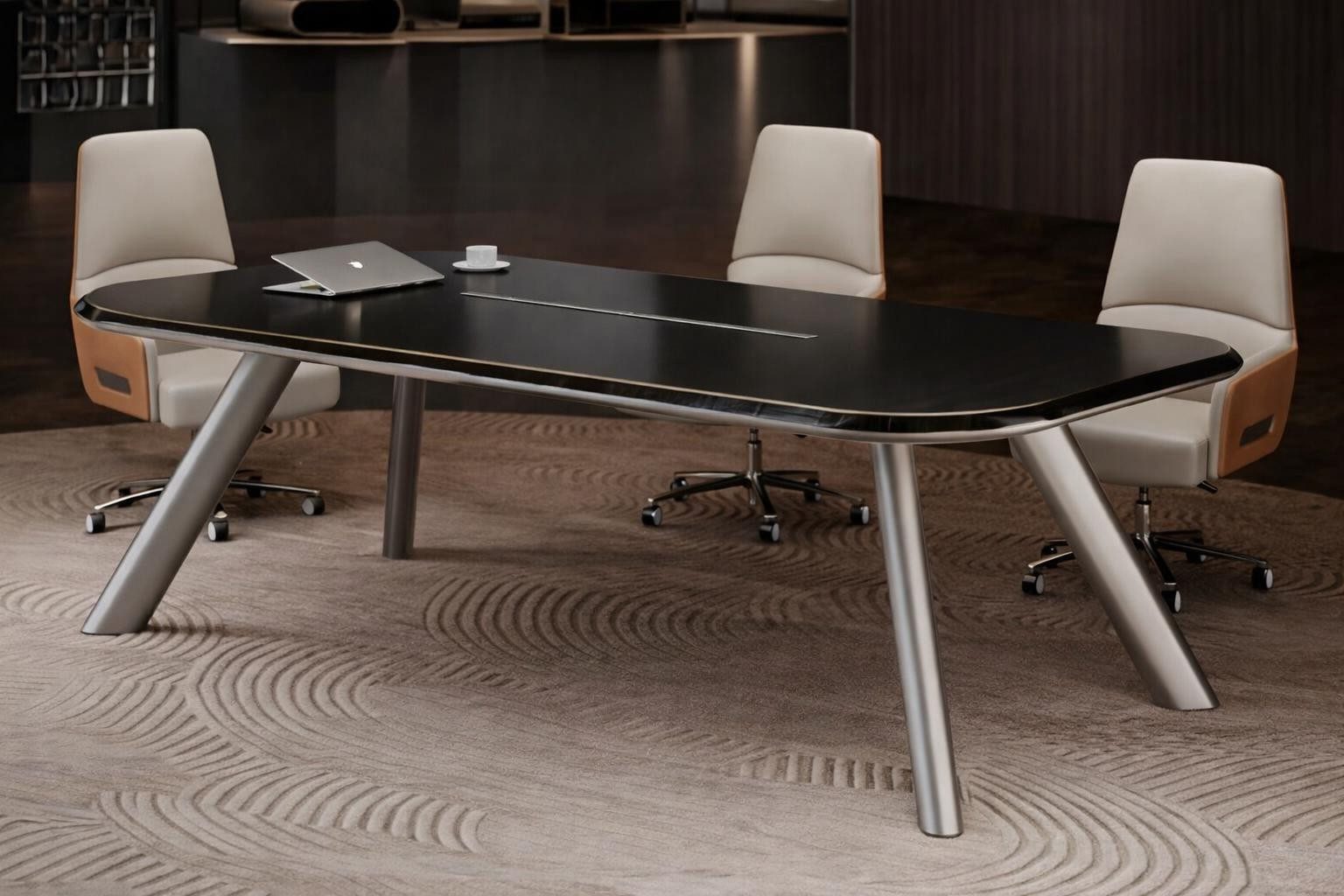 Xlmoebel Konferenztisch Konferenz-Set ExecutiveLine mit Tisch und 3 Leder-Drehstühlen (Konferenz-Set, Tisch mit 3 Leder-Drehstühlen), Made in Europa