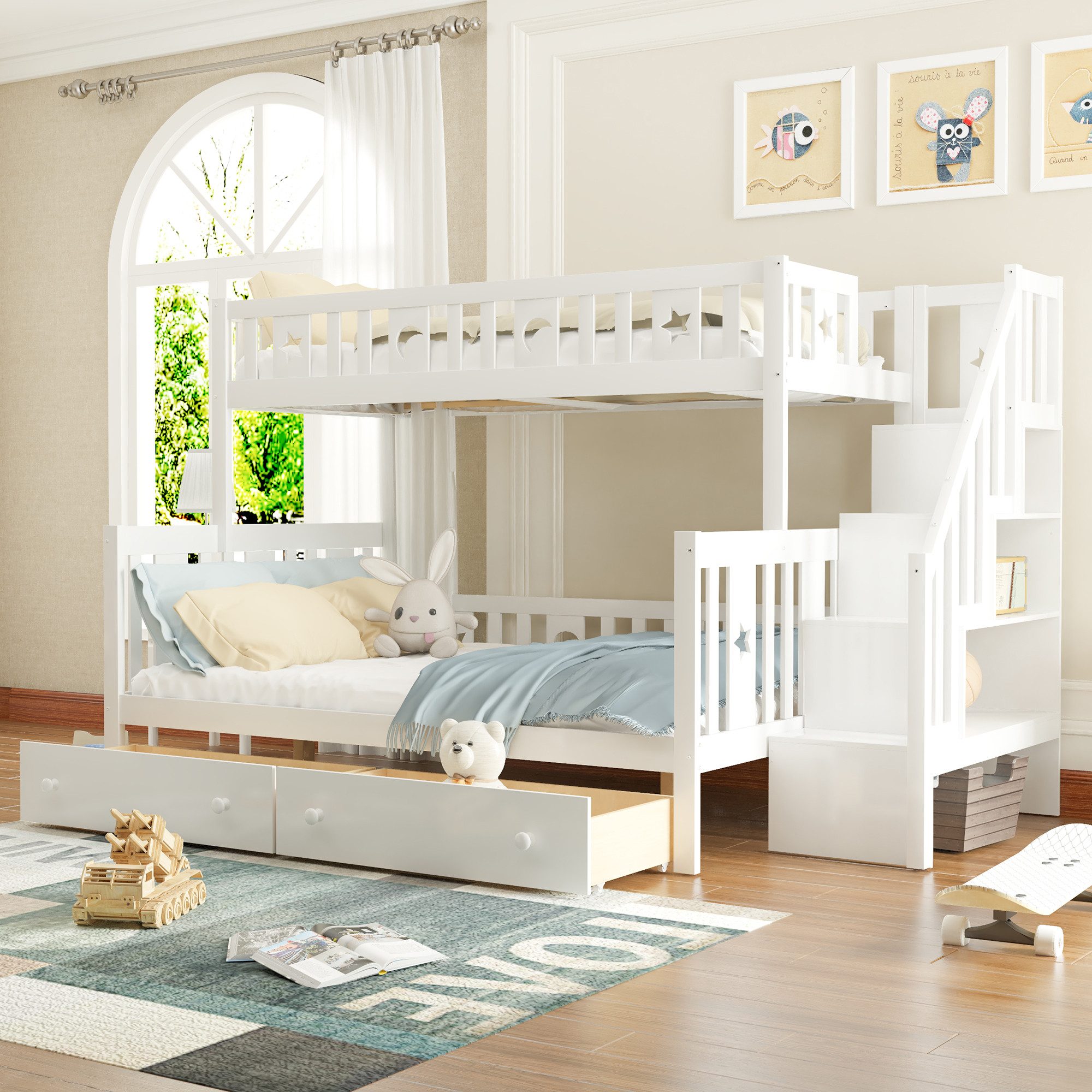 Ulife Etagenbett Massivholz Kinderbett 90x200/140x200cm, mit Rutsche und Re günstig online kaufen