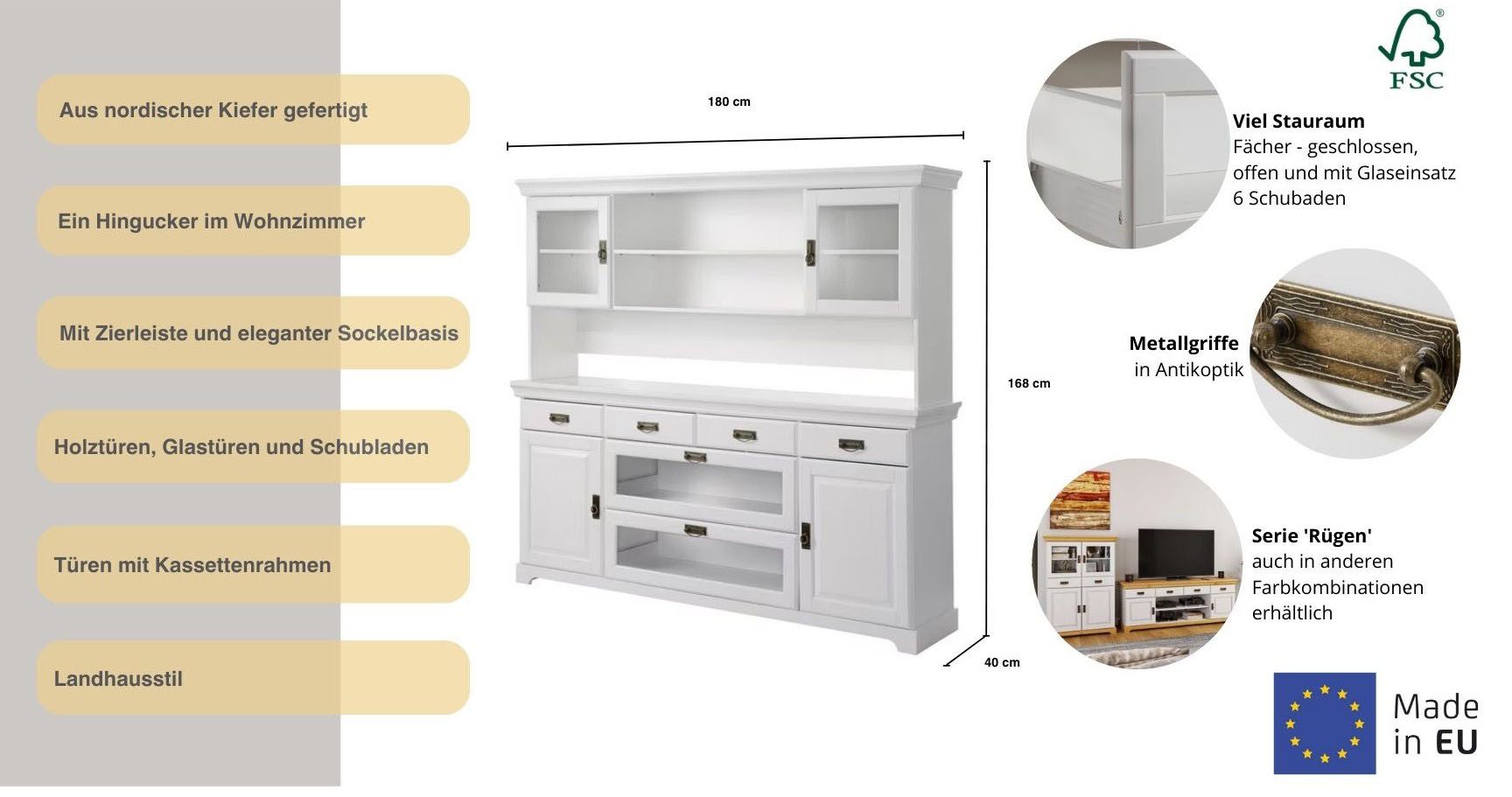 OTTO home Buffet Rügen FSC® zertifiziertes Massivholz, im Landhausstil