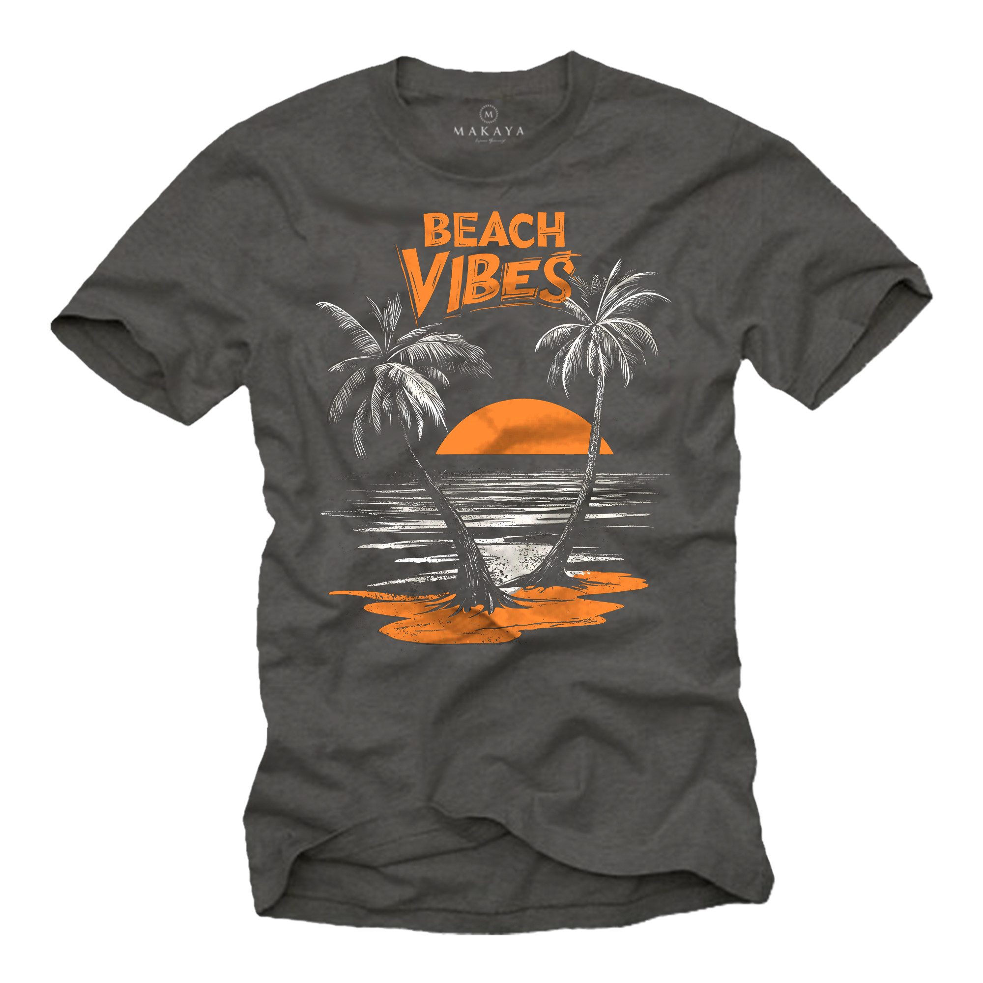 MAKAYA T-Shirt Herrenshirt mit California Beach Motiv – Palmen & Sunset Vibes (Schwarz, Blau, Grün, Blaugrau, Grau, S, M, L, XL, XXL, XXXL, XXXXL, XXXXXL) Baumwolle