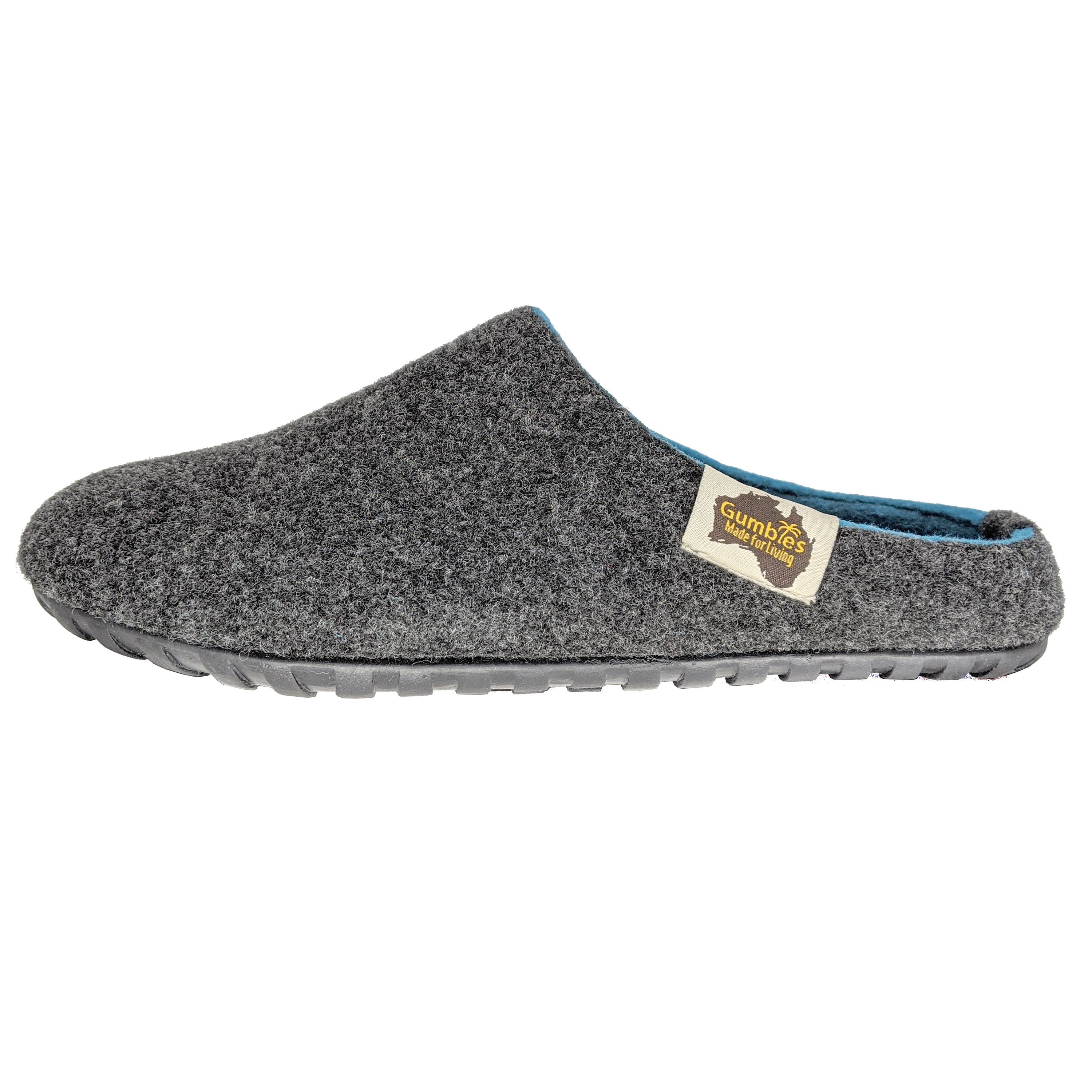 Gumbies Outback Materialien Charcoal farbenfrohen »in recycelten Turquoise Slipper in Designs« Hausschuh aus charcoal-turquoise