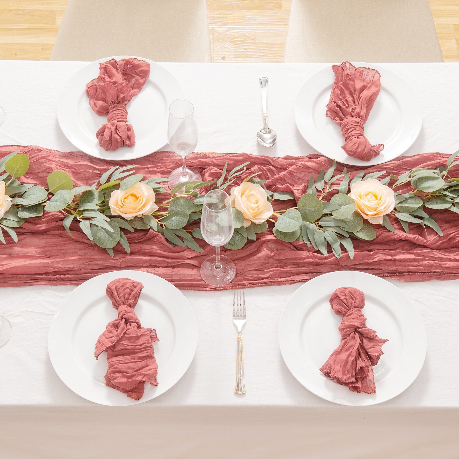 Gaze-Tischläufer, Tischdecke Geburtstagsfeier, cm halbdurchsichtiger Seihtuch, Stoff, Boho-Hochzeit, Watermelon-Red 400 rustikaler Tischläufer x 90 für