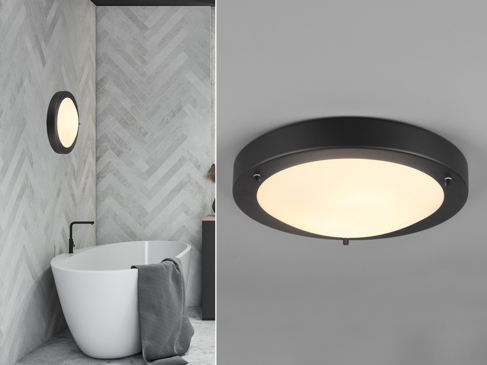 Decke & LED Badezimmer-Lampen Treppenhaus, Dimmfunktion, Warmweiß, Deckenleuchte, matt Schwarz / IP44 Bad-lampe WC LED Gäste wechselbar, Schwarz Weiß meineWunschleuchte