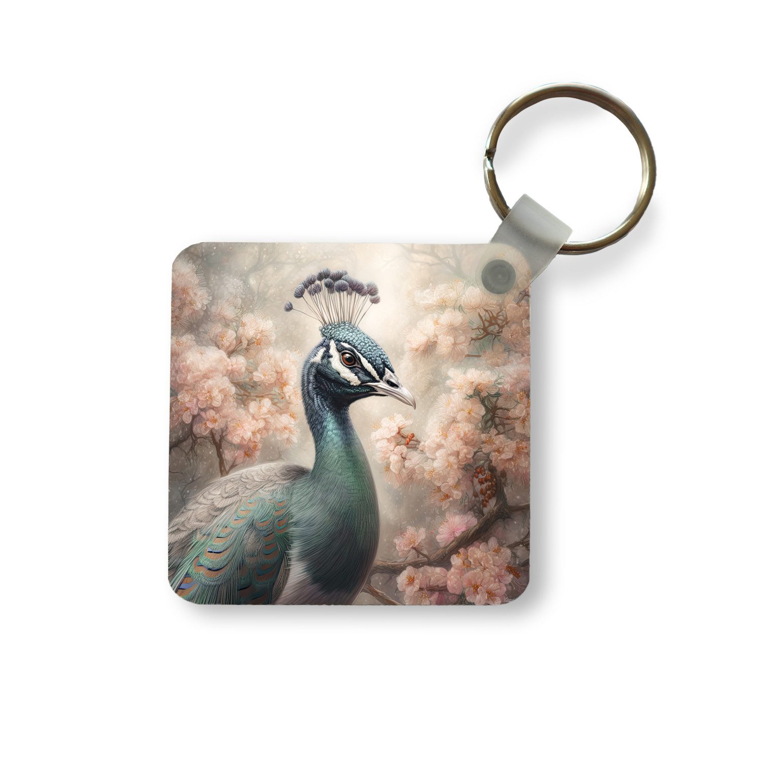 Schlüsselanhänger Pfau - Vögel - Blumen - Baum - Botanisch