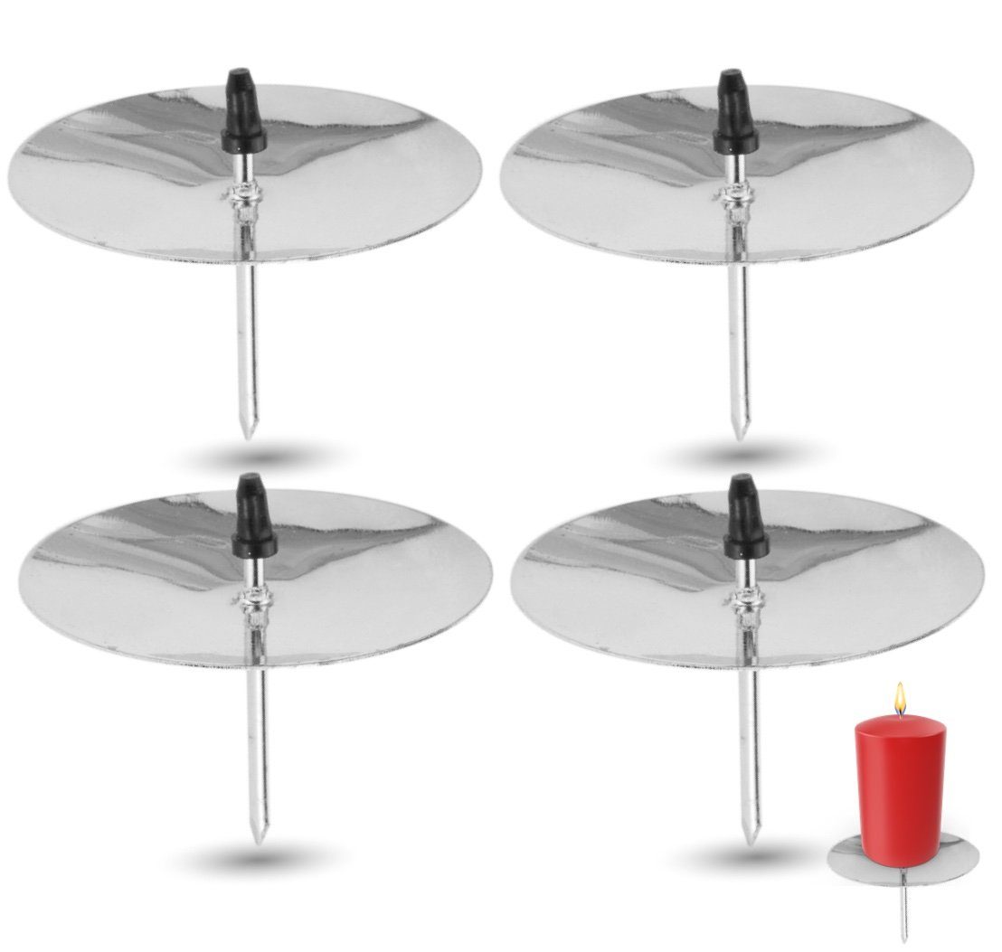 Kerzenhalter 4x Kerzenhalter mit Dorn silber 5cm groß Kerzenstecker Adventskranz