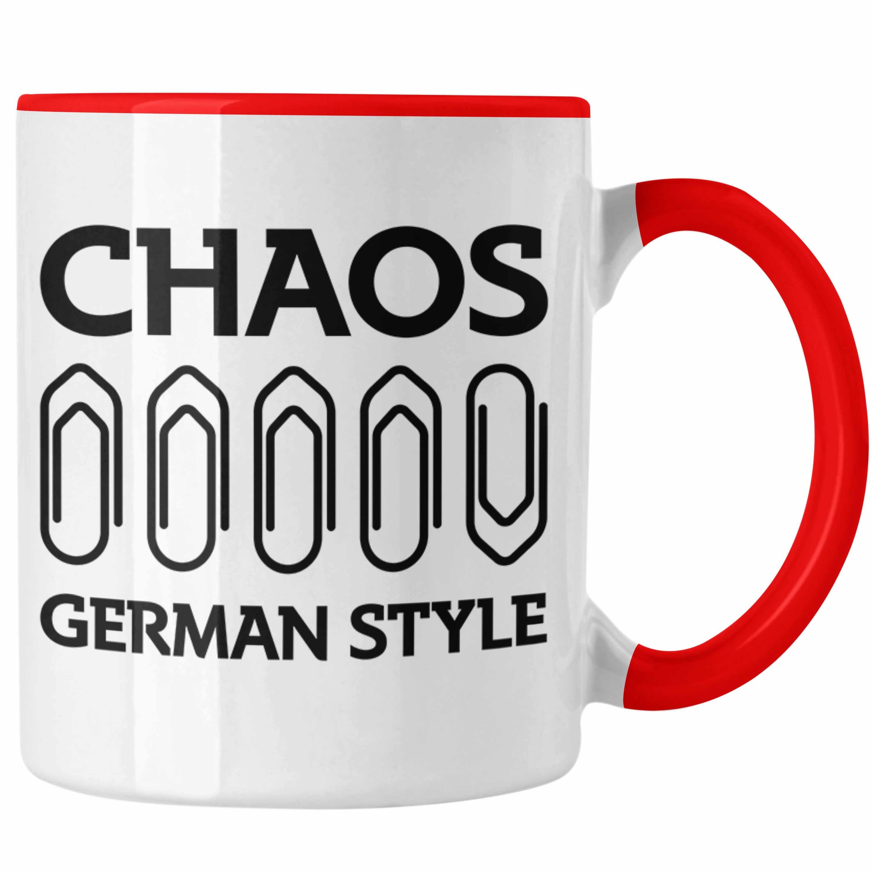 Trendation Tasse Trendation - Chaos German Style Tasse Lustiger Spruch Bürotasse mit Spruch Geschenk Kollege Kollegin