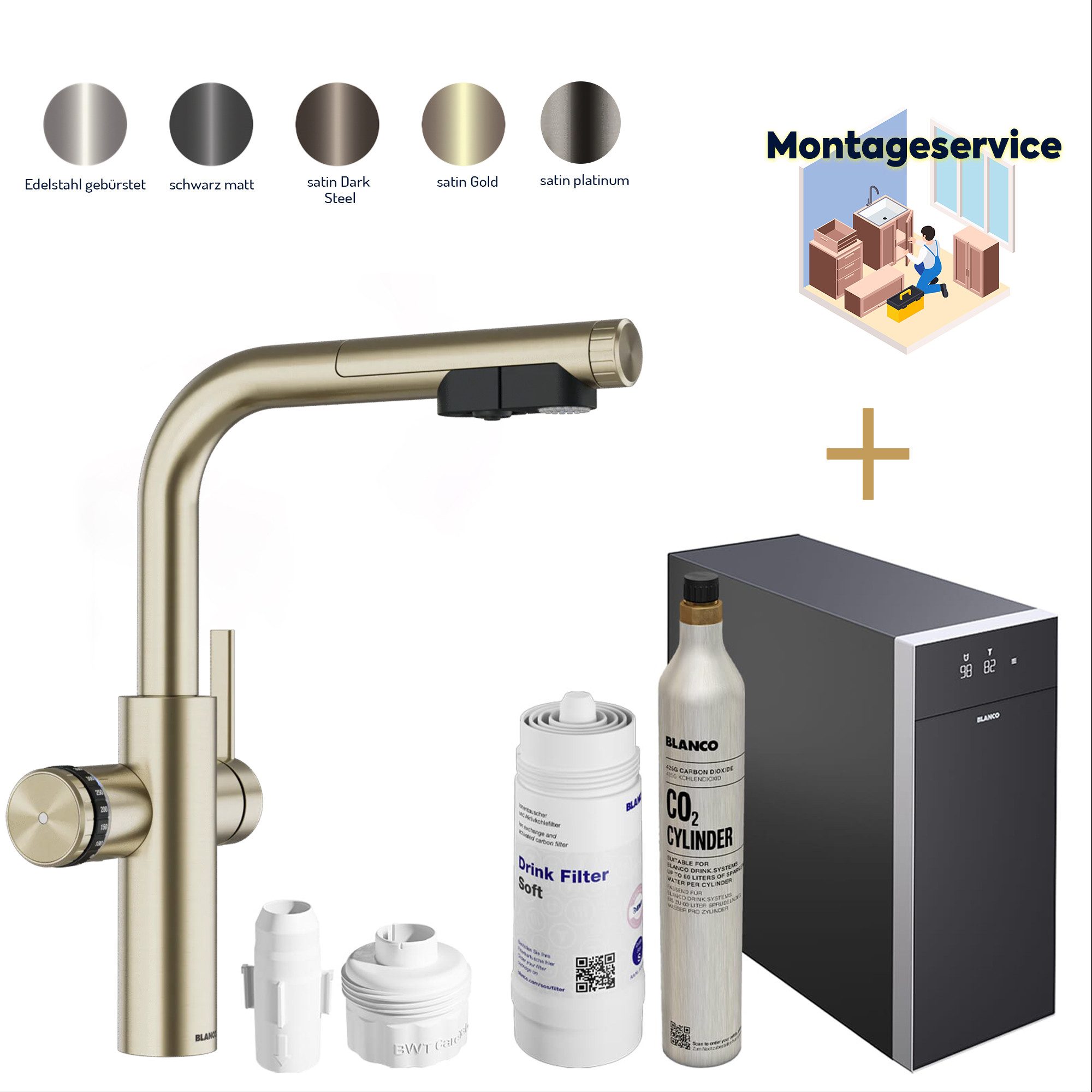 Blanco Küchenarmatur Blanco Choice Icona-L Set Trinkwasserarmatur mit Montageservice