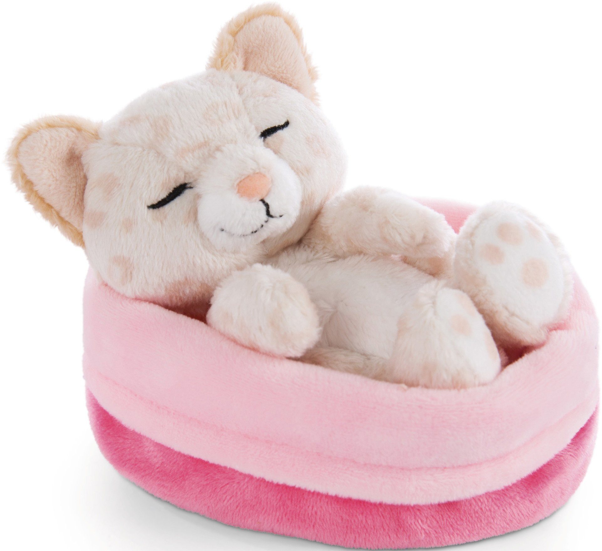 Nici Kuscheltier Sleeping Pets, Kätzchen mit Leopardenmuster, 12 cm, im Körbchen