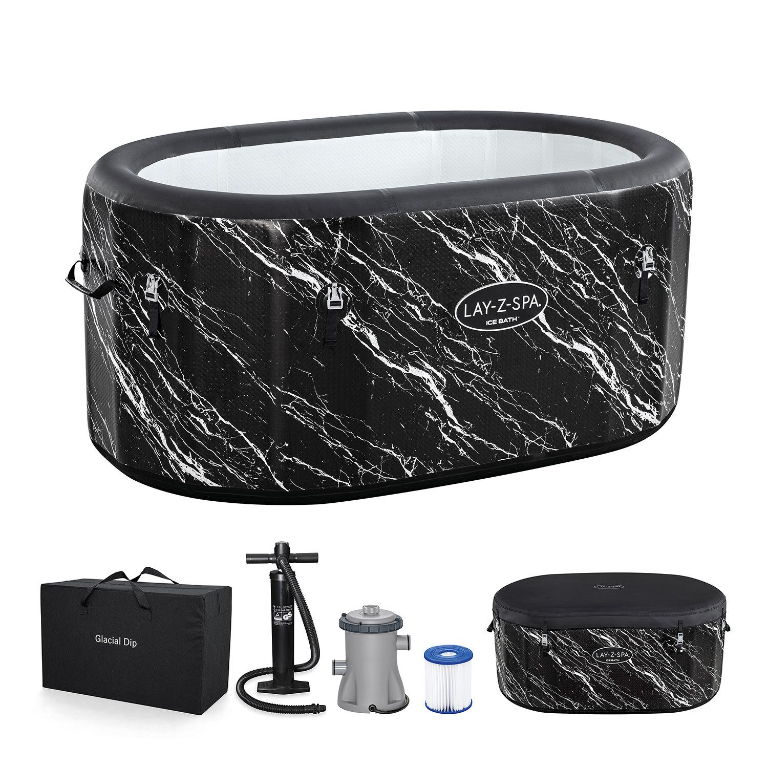 Bestway Whirlpool LAY-Z-SPA Eisbad Glacial Dip, (Set, mit Filterpumpe, 152 x 92 x 71 cm), Integrierter Ganzjahresschutz Polar-Shield™