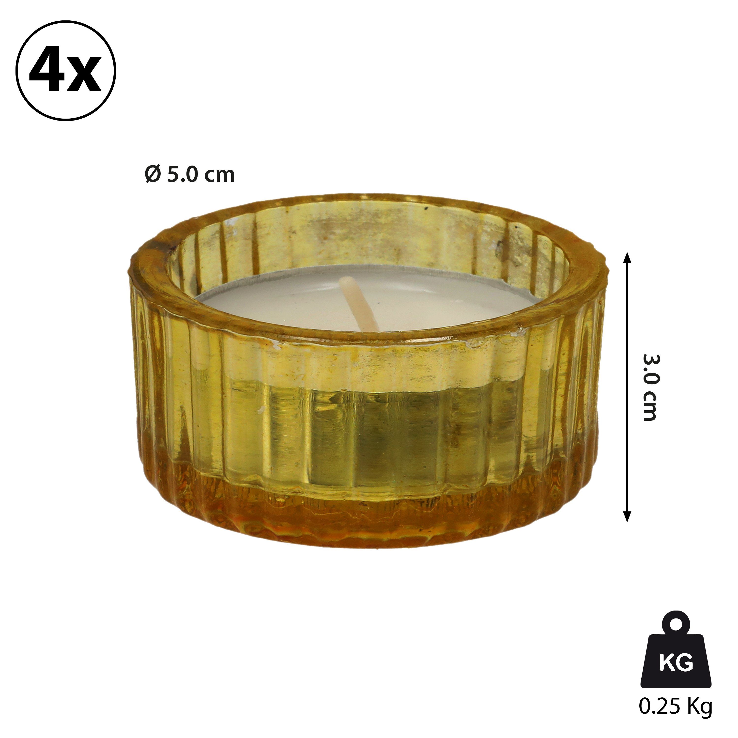 CEPEWA Ø5x3cm Adventsdeko gelb Teelichthalter Glas Teelichthalter Windlicht Set 4er