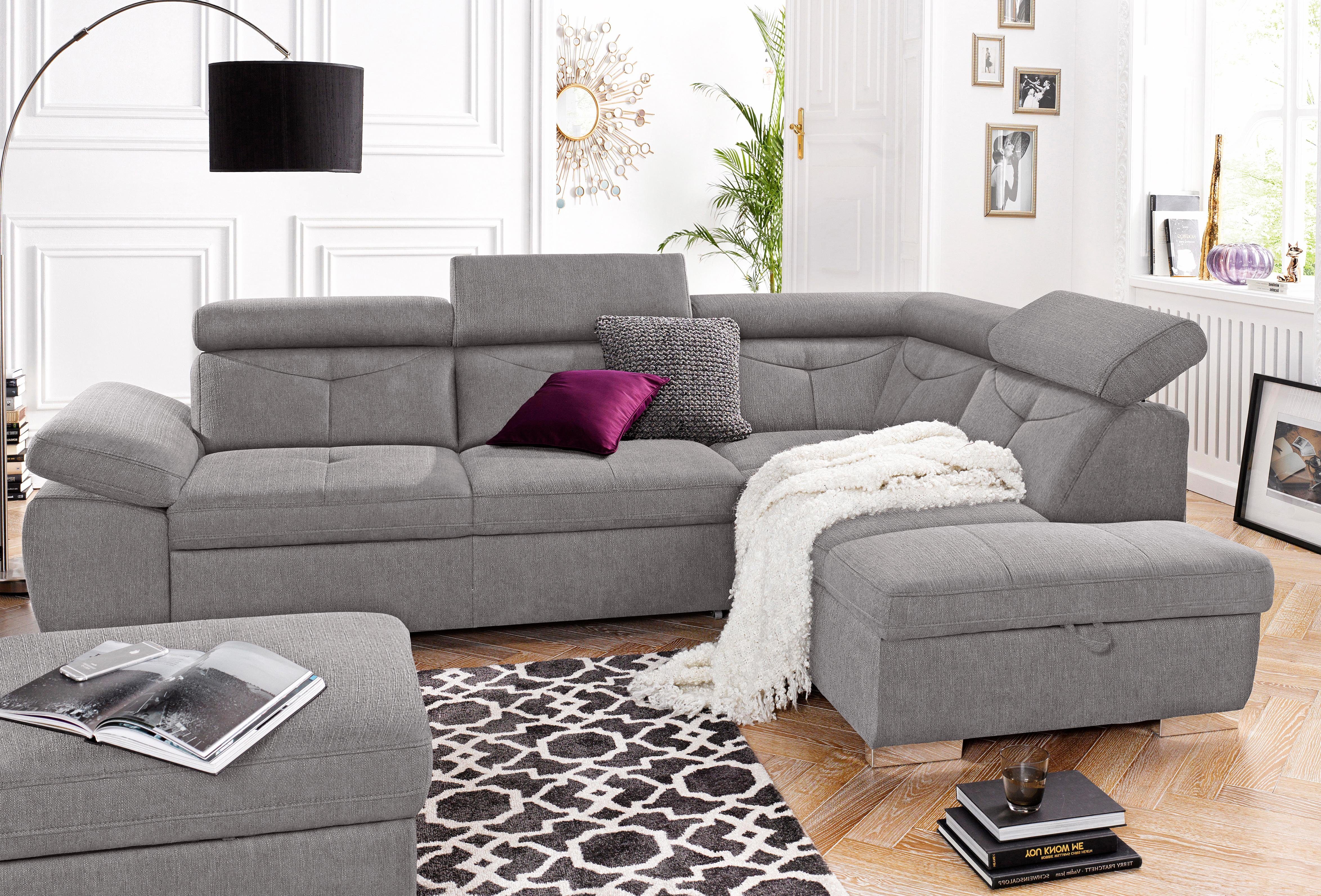 exxpo - sofa fashion Ecksofa Spring, super bequem und komfortabel mit Armteil- und Kopfteilfunktion, wahlweise mit Bettfunktion und Bettkasten, L-Form