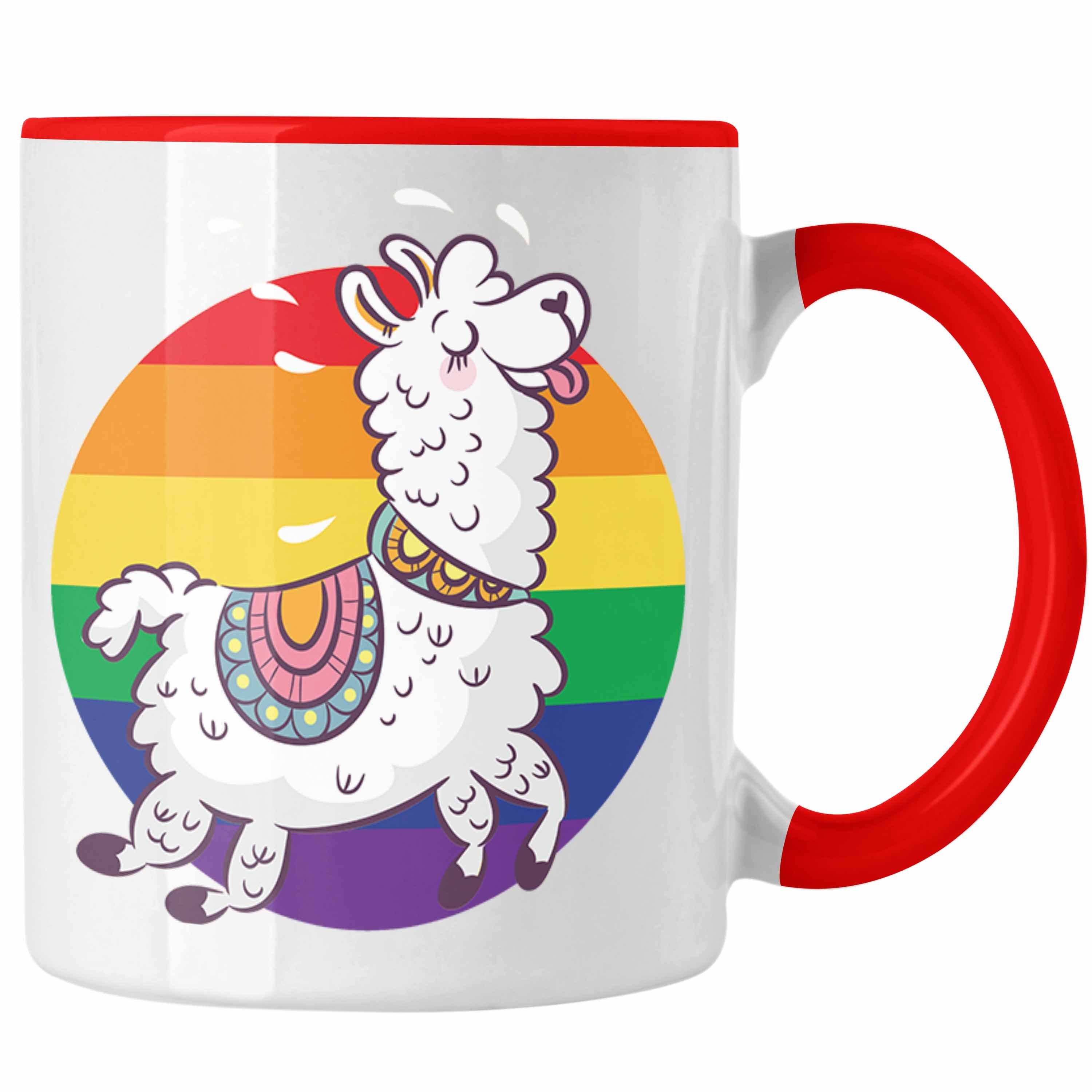 Trendation Tasse Trendation - Regenbogen Tasse Geschenk LGBT Schwule Lesben Transgender Grafik Pride Tolles Llama Rot