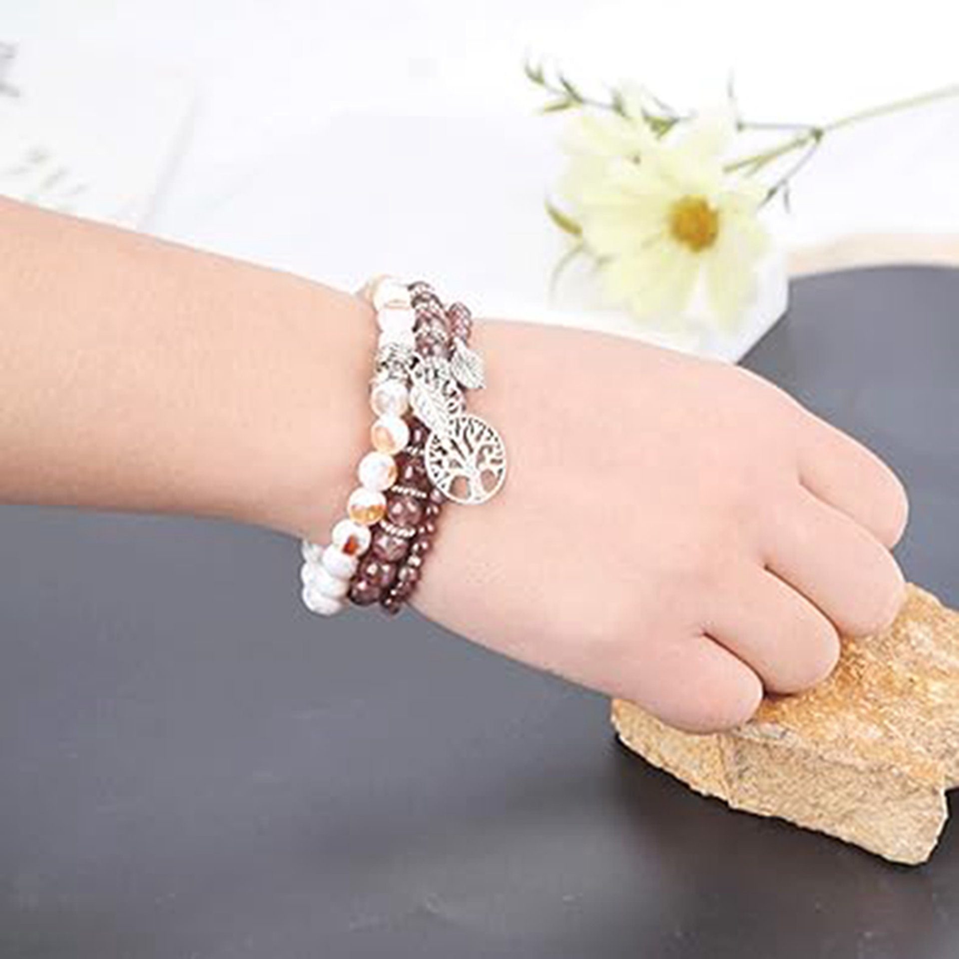 WaKuKa Armband Stil6 des Onyx-Edelstein-Chakra-Perlen-Armband-Set Baum Lebens